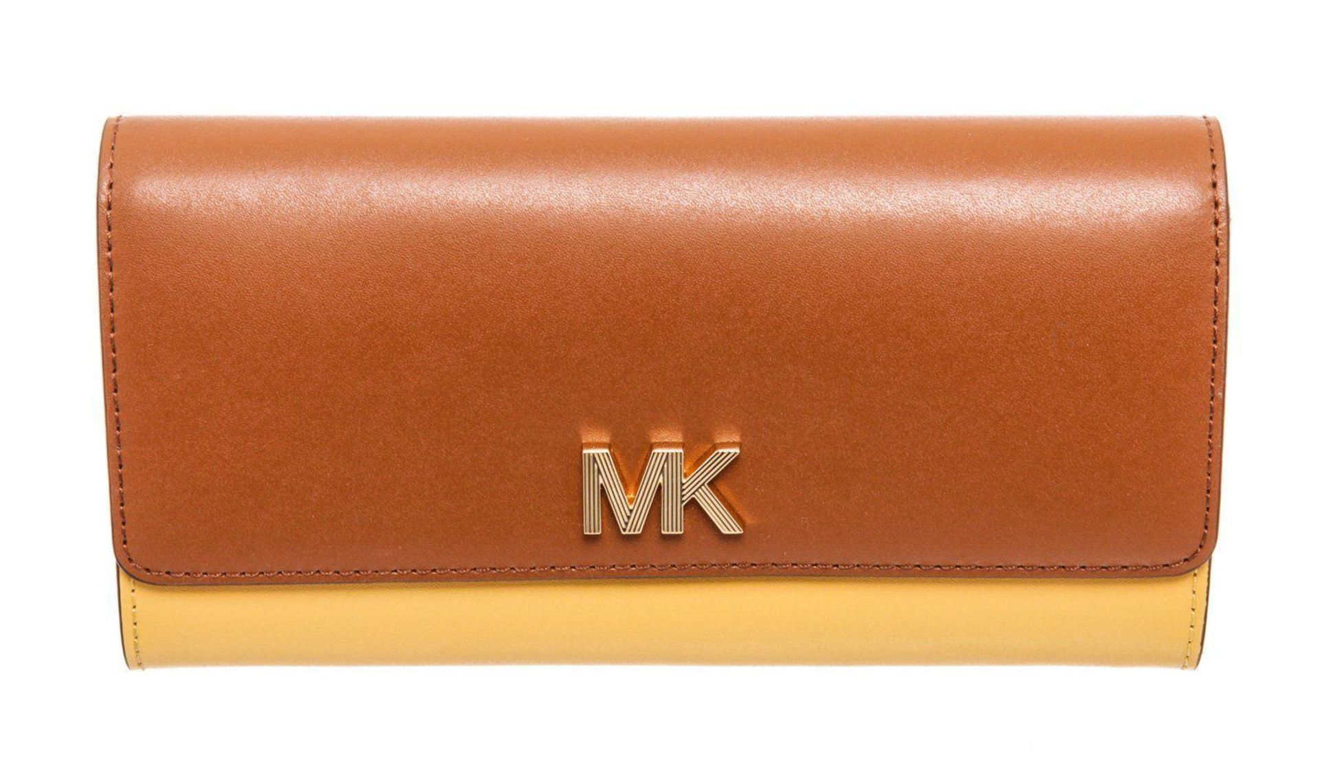 Michael Kors Brown &amp; Yellow Montgomery Flap Wallet