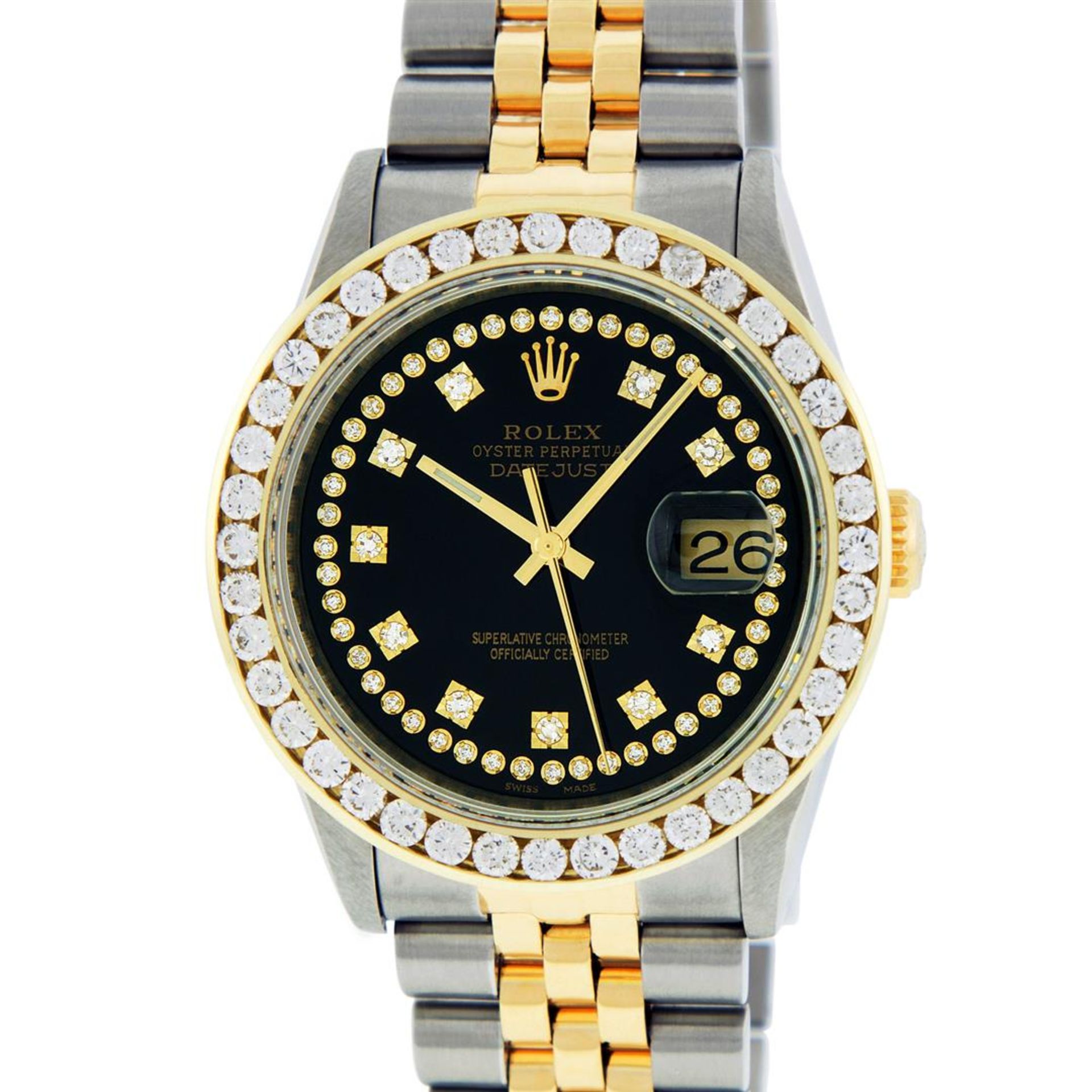 Rolex Mens 2 Tone Black String VS 3ctw Channel Set Diamond Datejust Wristwatch - Image 2 of 8