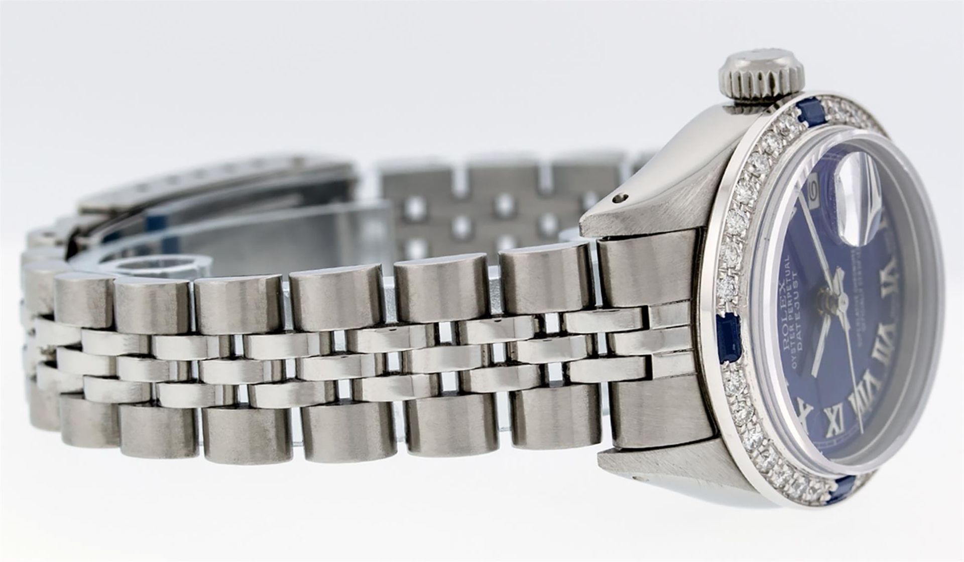 Rolex Ladies Stainless Steel Blue Diamond & Sapphire 26MM Datejust Wristwatch - Image 4 of 9