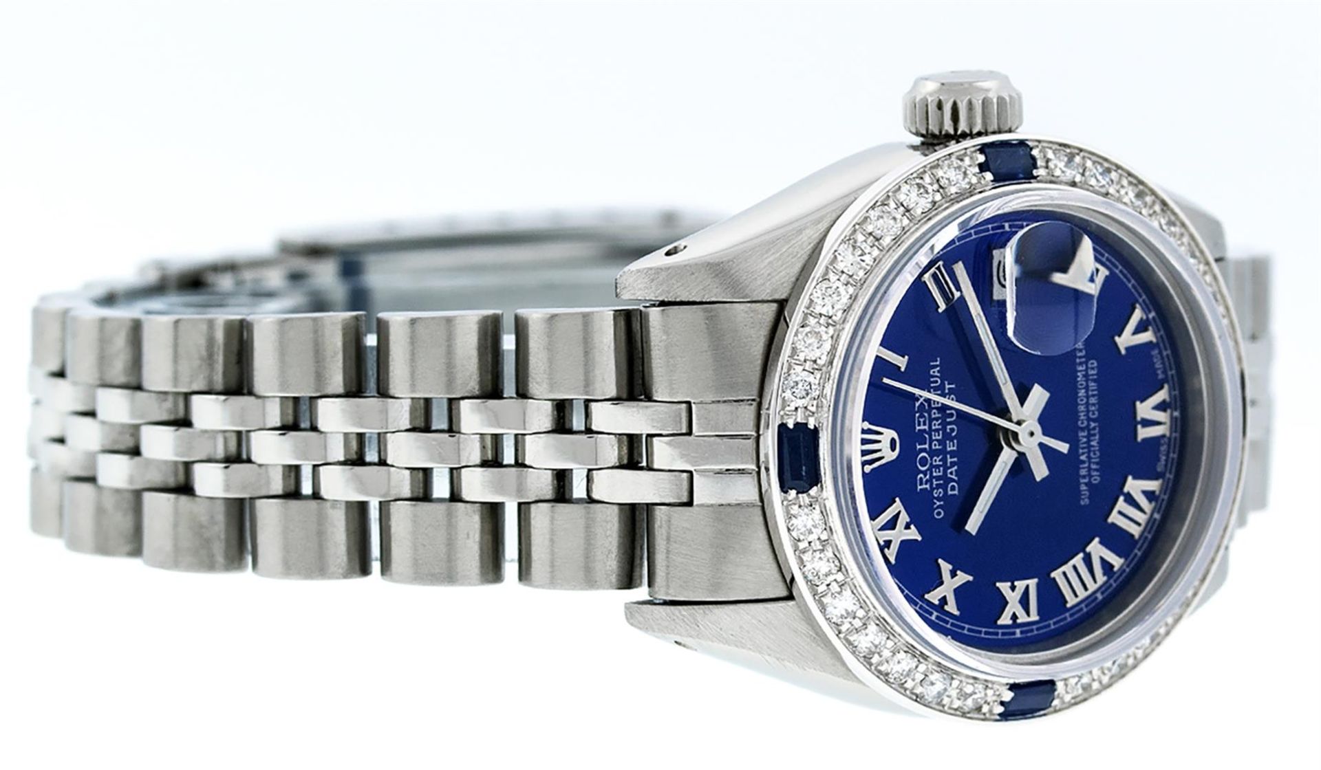 Rolex Ladies Stainless Steel Blue Diamond & Sapphire 26MM Datejust Wristwatch - Image 3 of 9