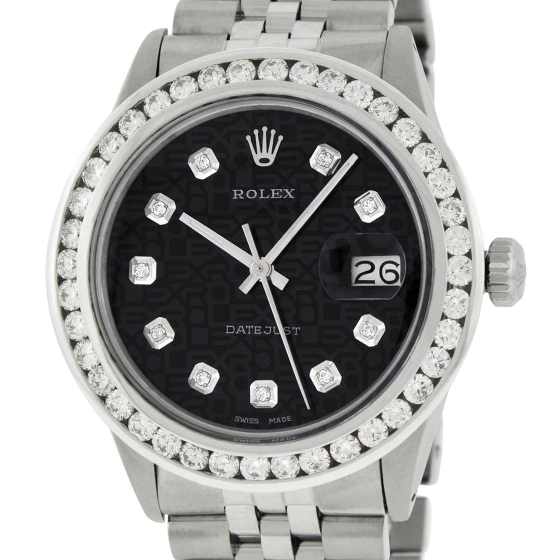 Rolex Mens Stainless Steel Black Jubilee 3ctw Diamond Datejust Wristwatch 36MM W