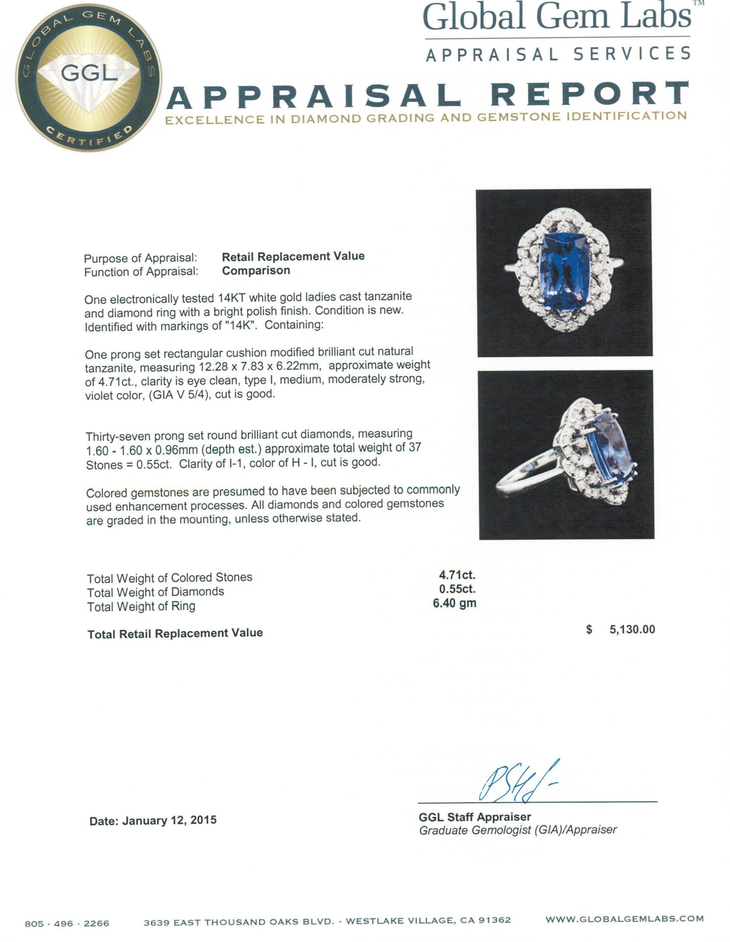 14KT White Gold 4.71 ctw Tanzanite and Diamond Ring - Image 5 of 5