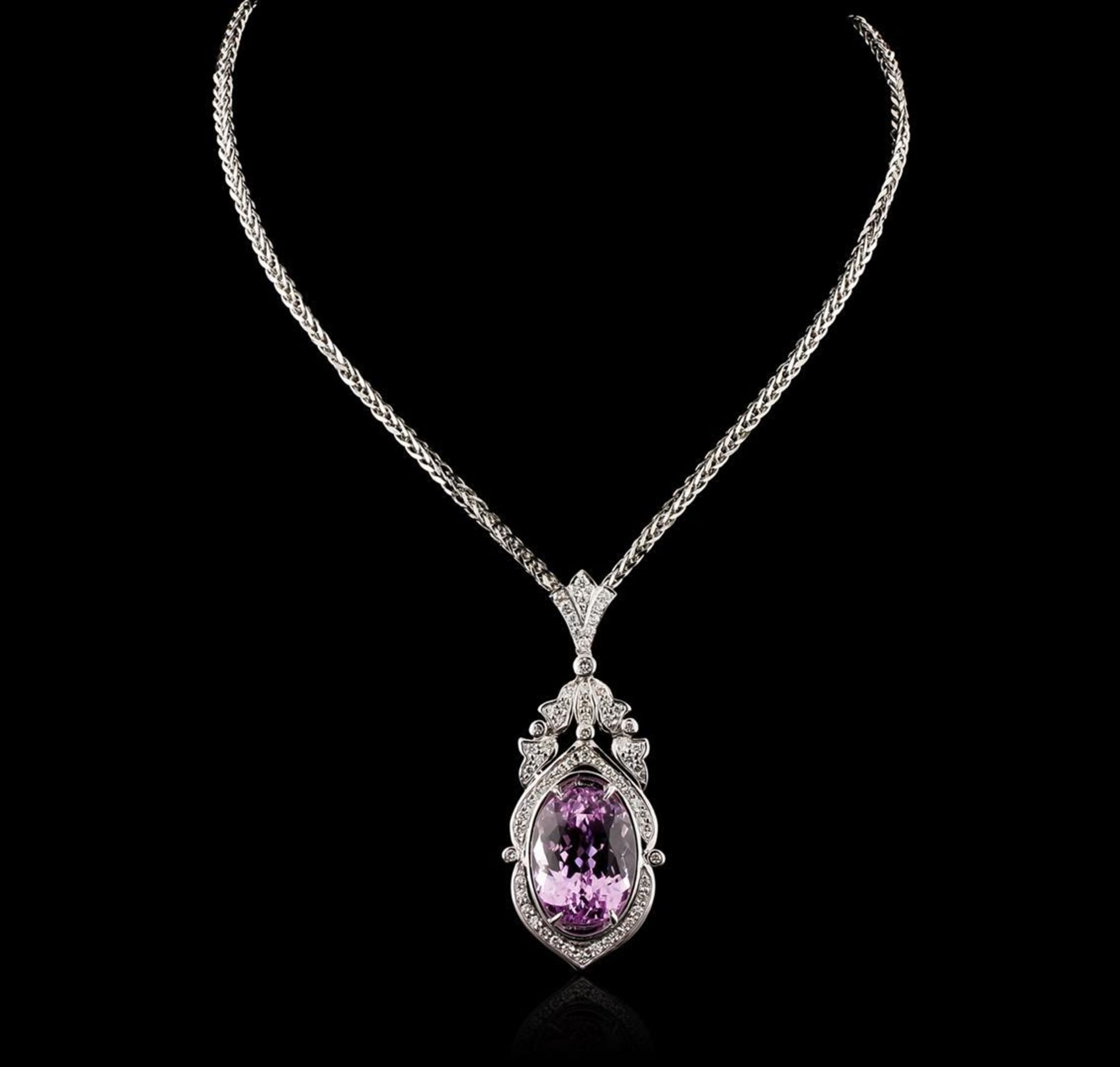 14KT White Gold 40.03 ctw Kunzite and Diamond Pendant With Chain - Image 2 of 4