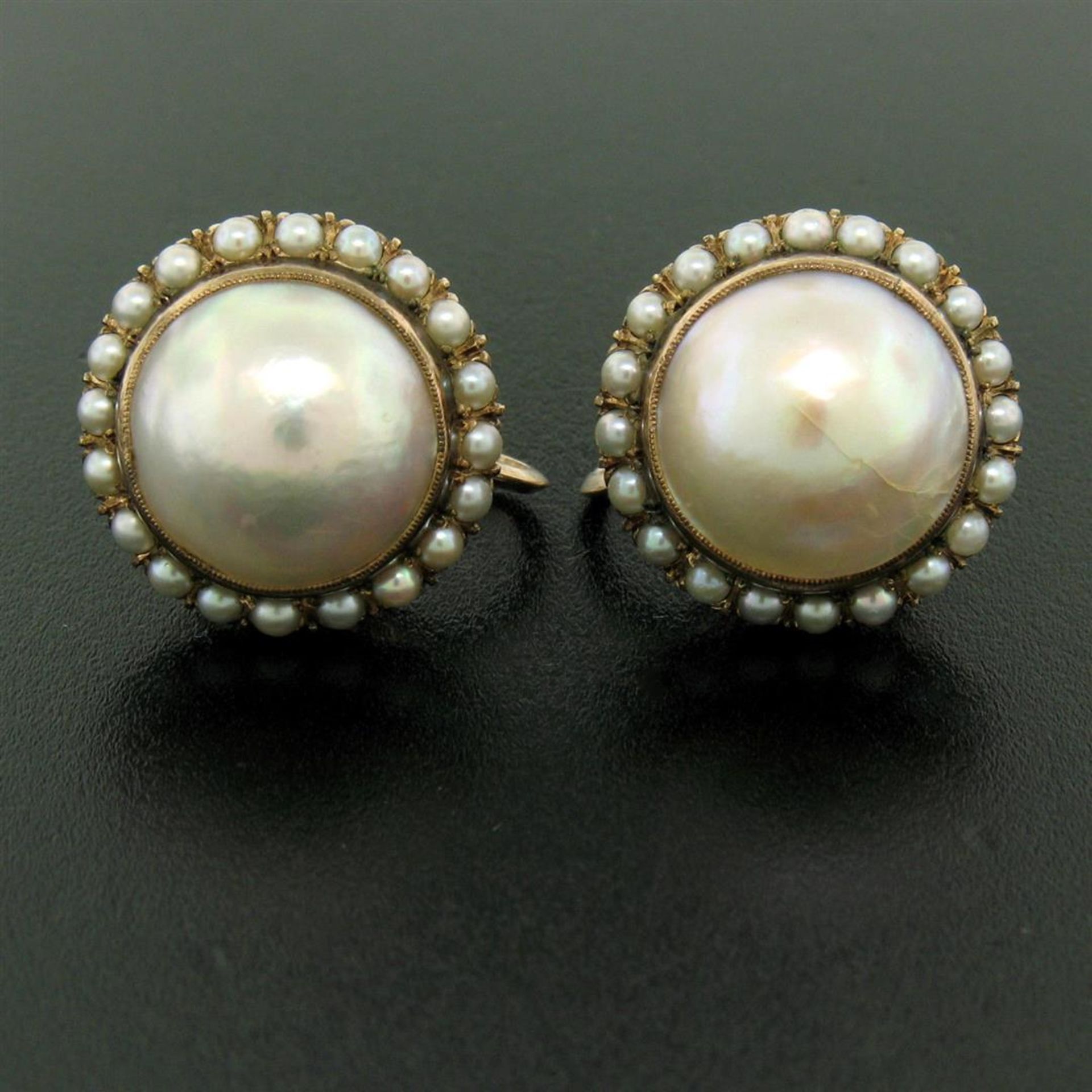 Antique Victorian 10K Rose Gold Bezel Mabe Prong Seed Pearl Ring & Earrings Set - Image 7 of 9