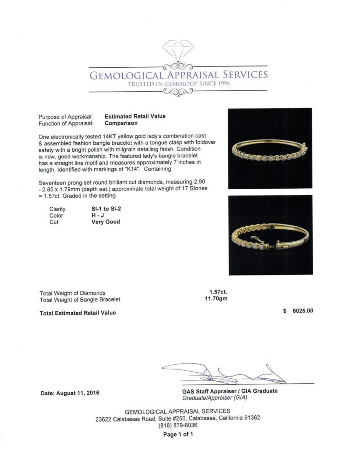 1.57 ctw Diamond Bangle Bracelet - 14KT Yellow Gold - Image 4 of 4