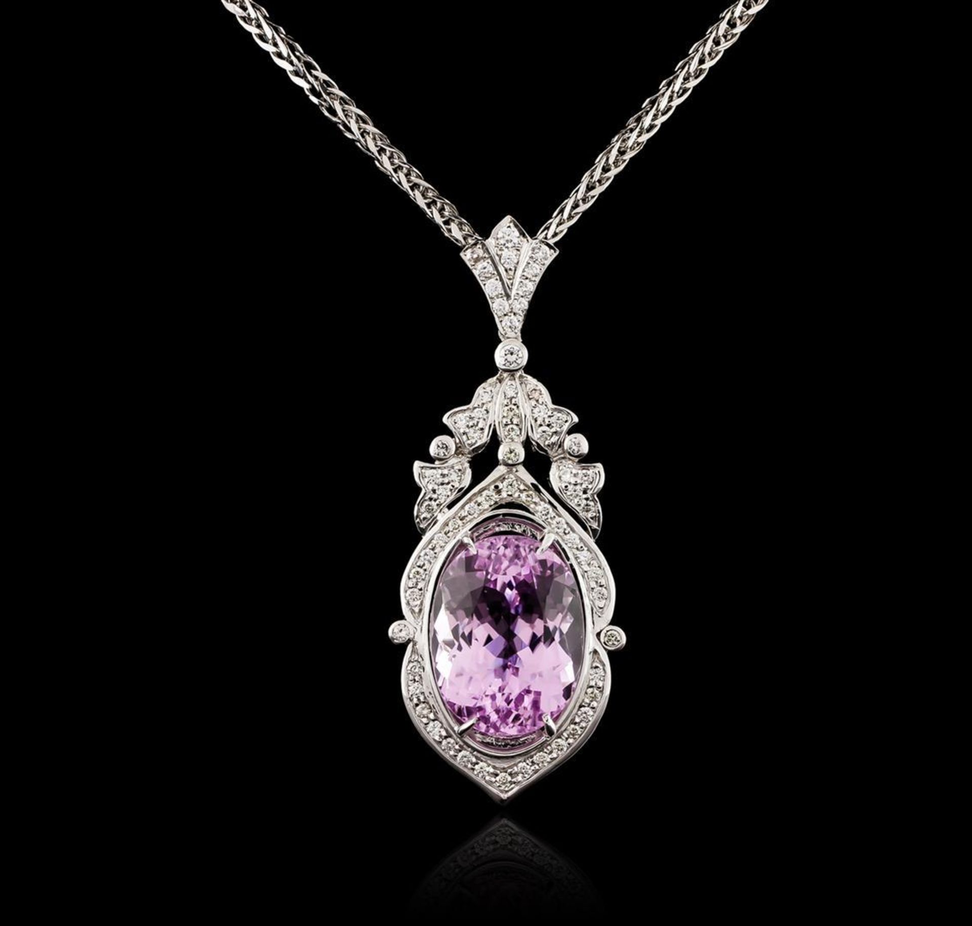 14KT White Gold 40.03 ctw Kunzite and Diamond Pendant With Chain