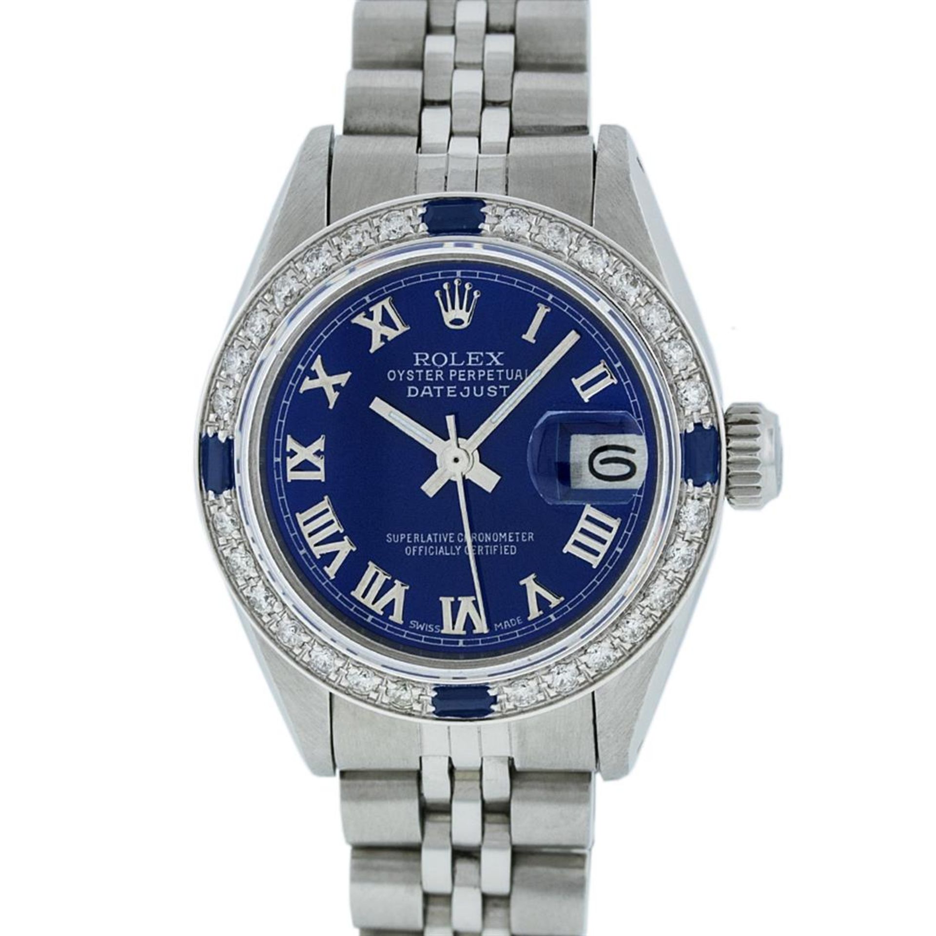Rolex Ladies Stainless Steel Blue Diamond & Sapphire 26MM Datejust Wristwatch - Image 2 of 9