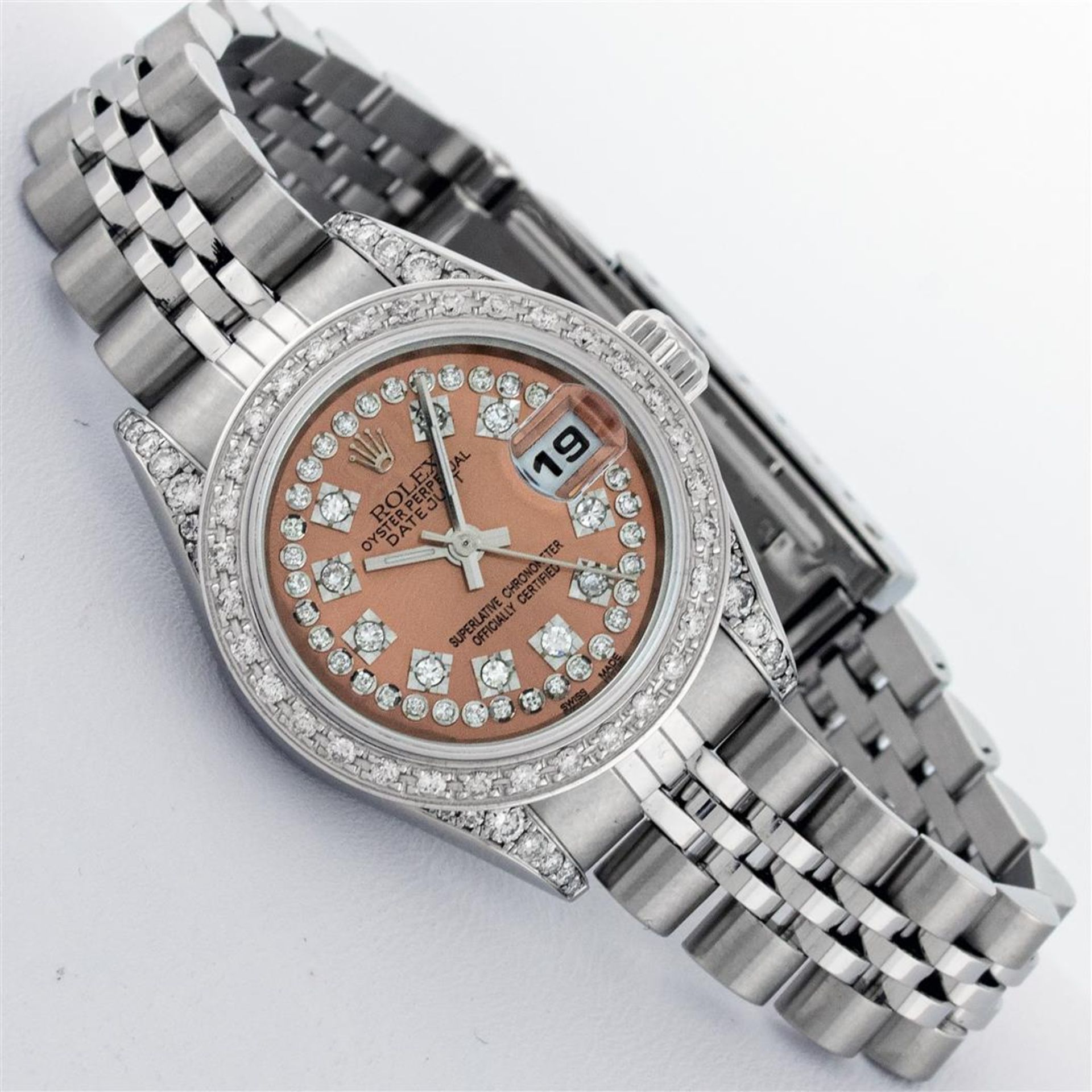 Rolex Ladies Stainless Steel Quickset Salmon Diamond Lugs Jubilee Datejust Wrist - Image 3 of 9