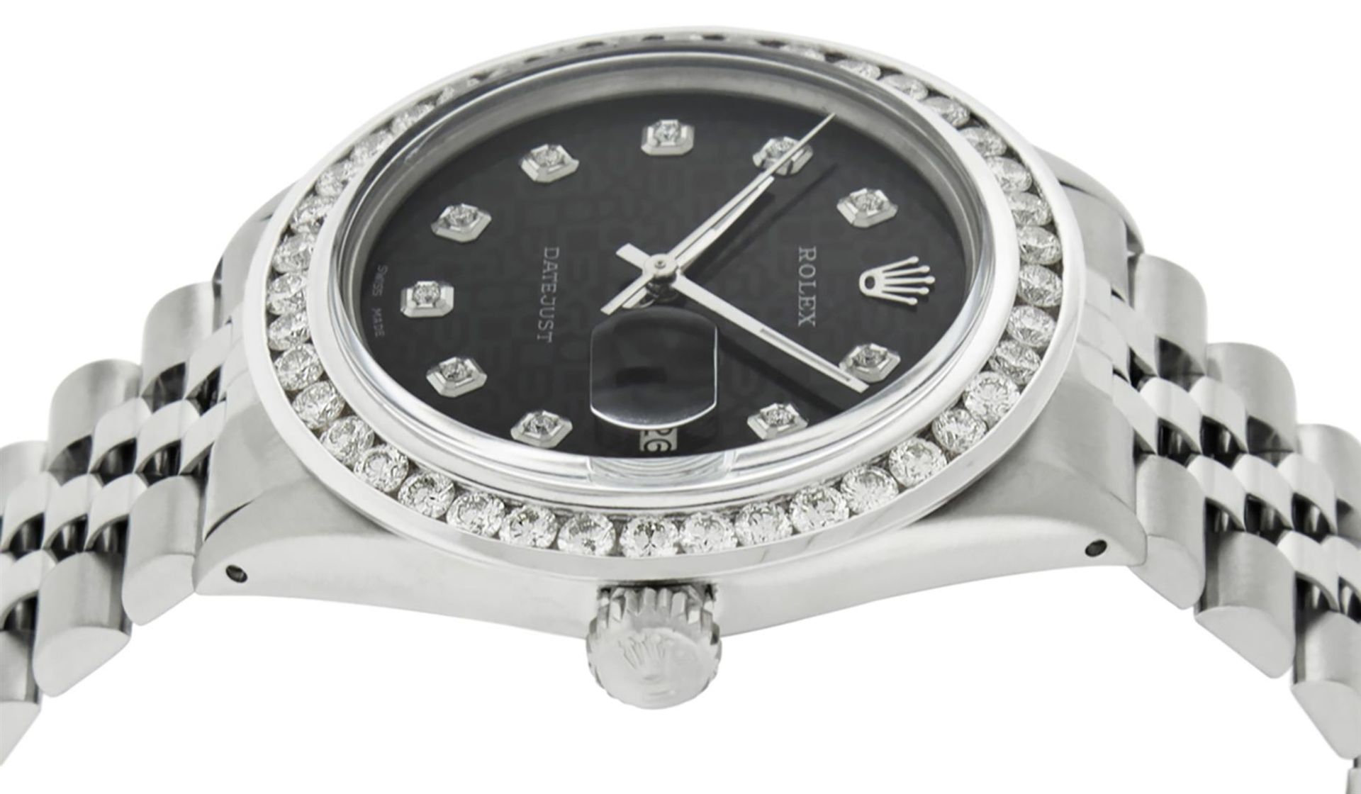 Rolex Mens Stainless Steel Black Jubilee 3ctw Diamond Datejust Wristwatch 36MM W - Image 8 of 9