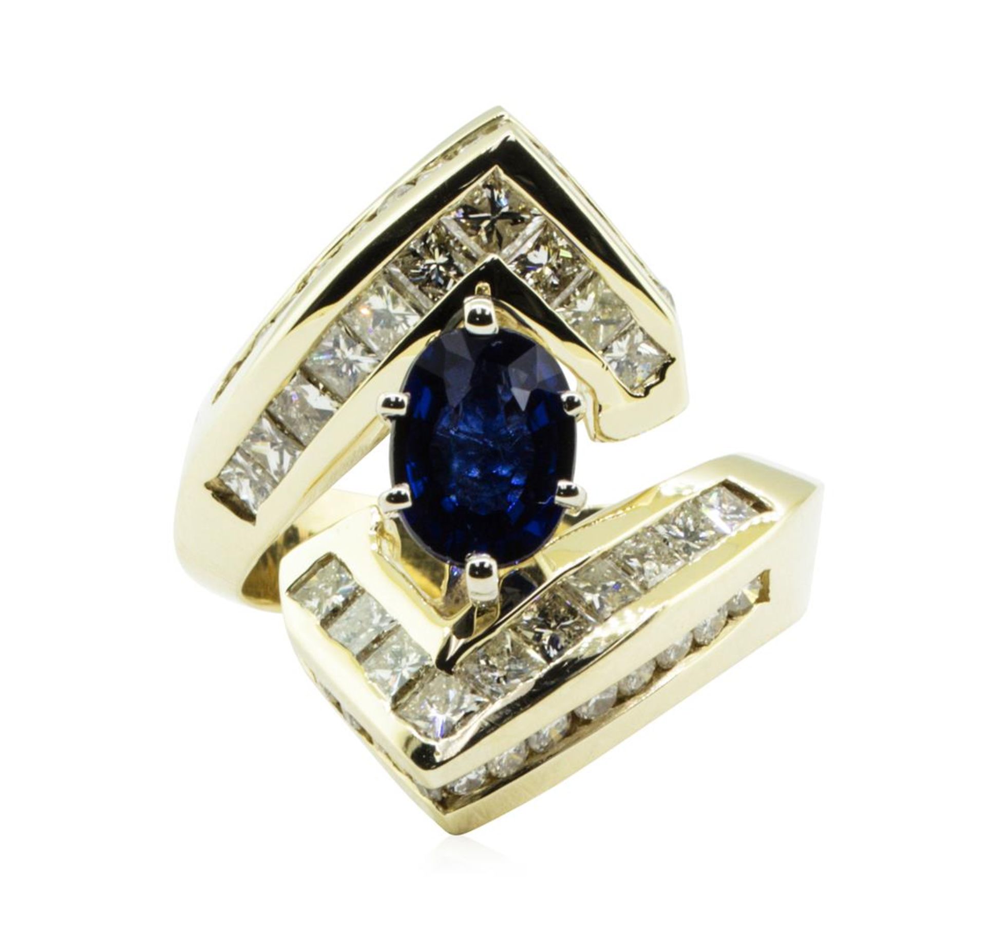 3.16 ctw Oval Brilliant Blue Sapphire And Diamond Ring - 14KT Yellow Gold - Image 2 of 5