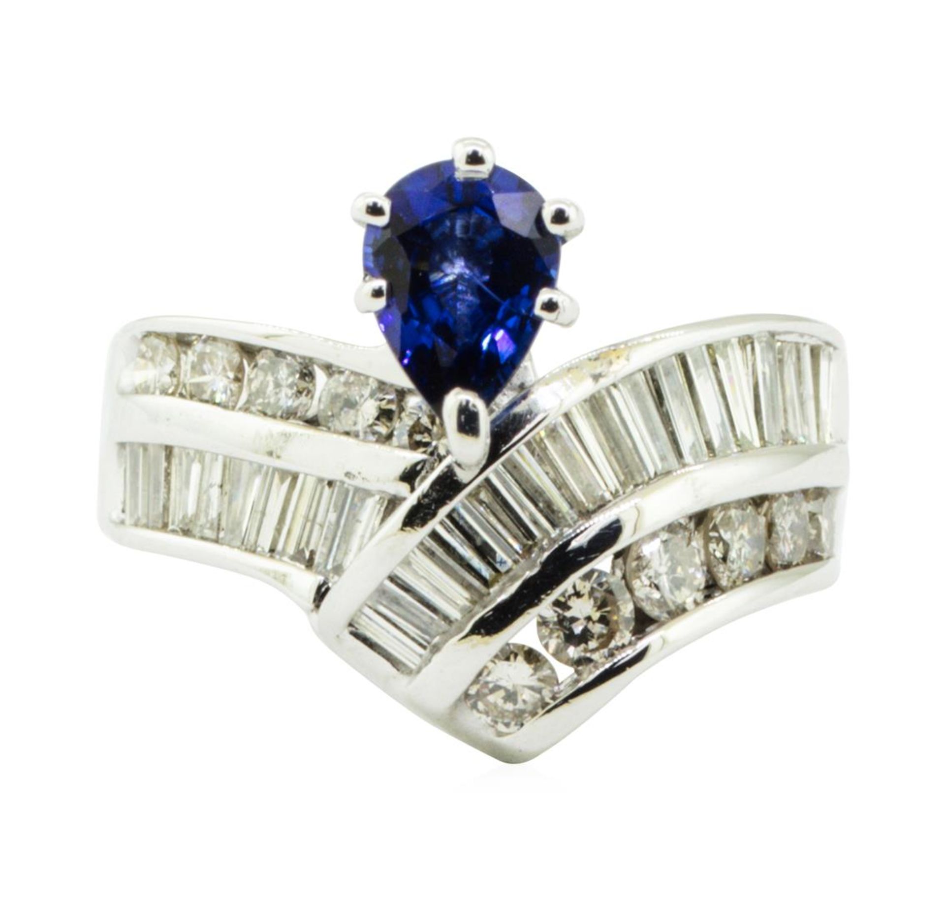 1.96 ctw Pear Brilliant Blue Sapphire And Diamond Ring - 14KT White Gold - Image 2 of 5