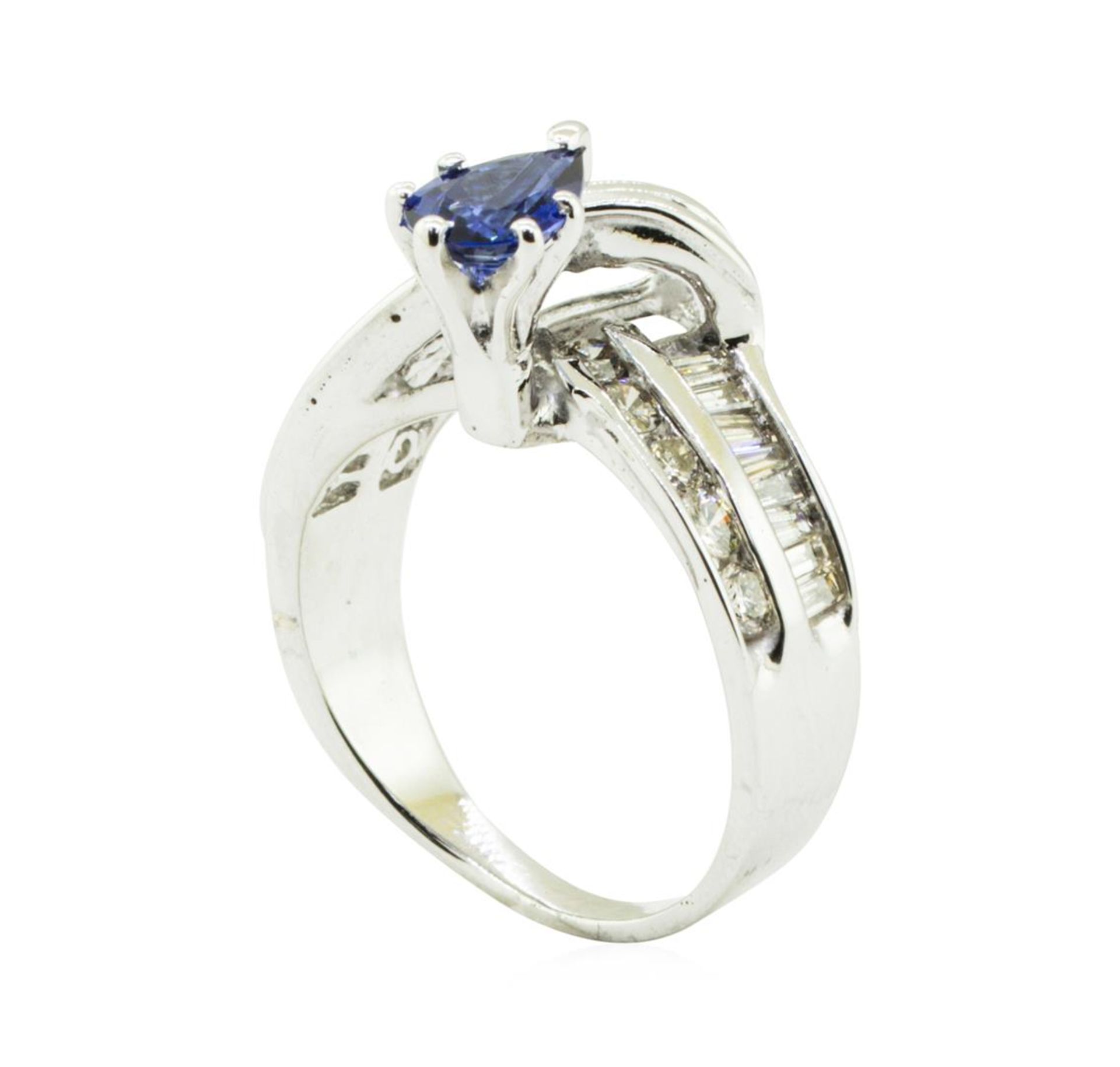 1.96 ctw Pear Brilliant Blue Sapphire And Diamond Ring - 14KT White Gold - Image 4 of 5