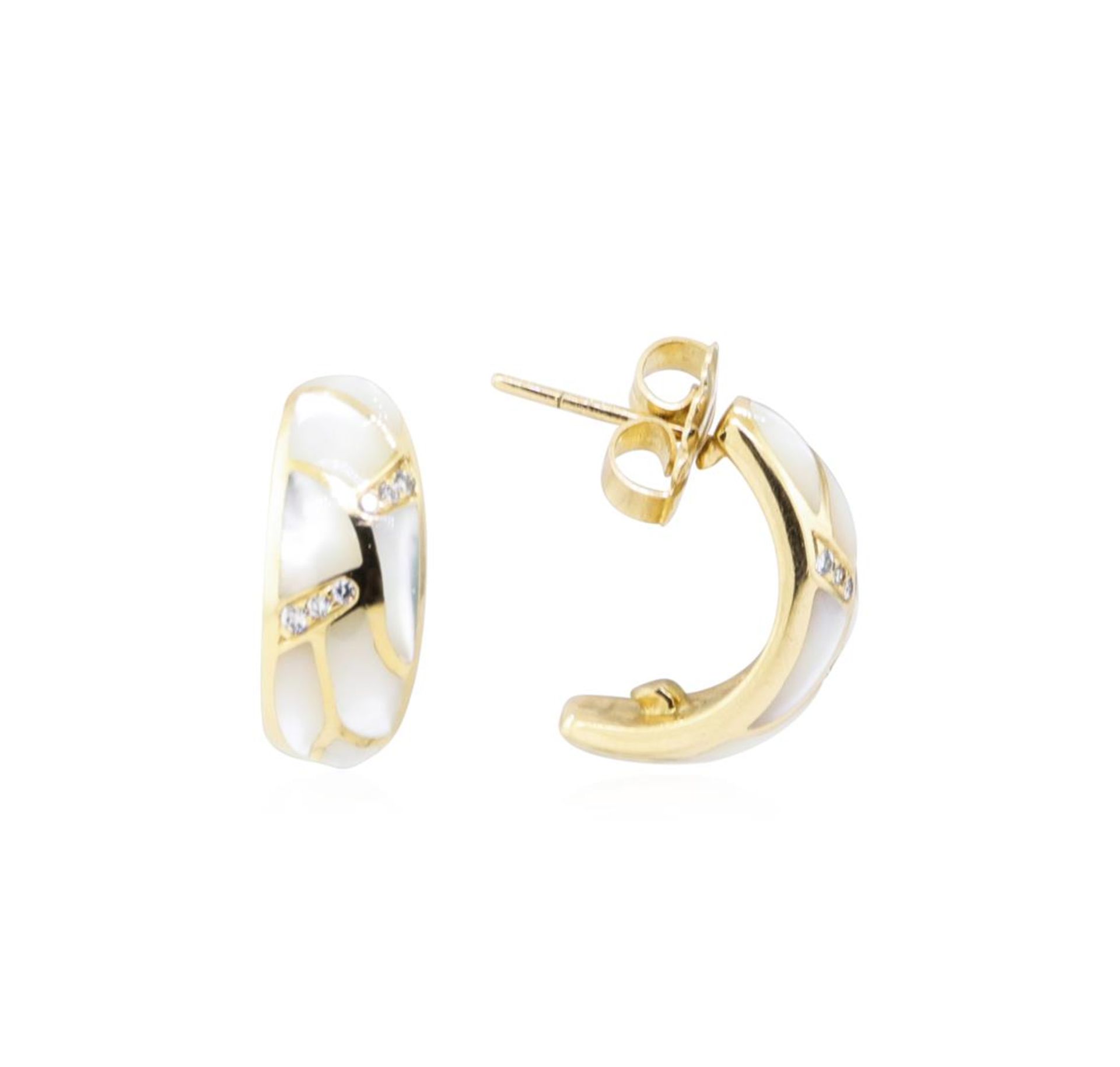 Kabana 0.25ctw Diamond and Inlaid Mother of Pearl Earrings - 14KT Yellow Gold - Image 2 of 2