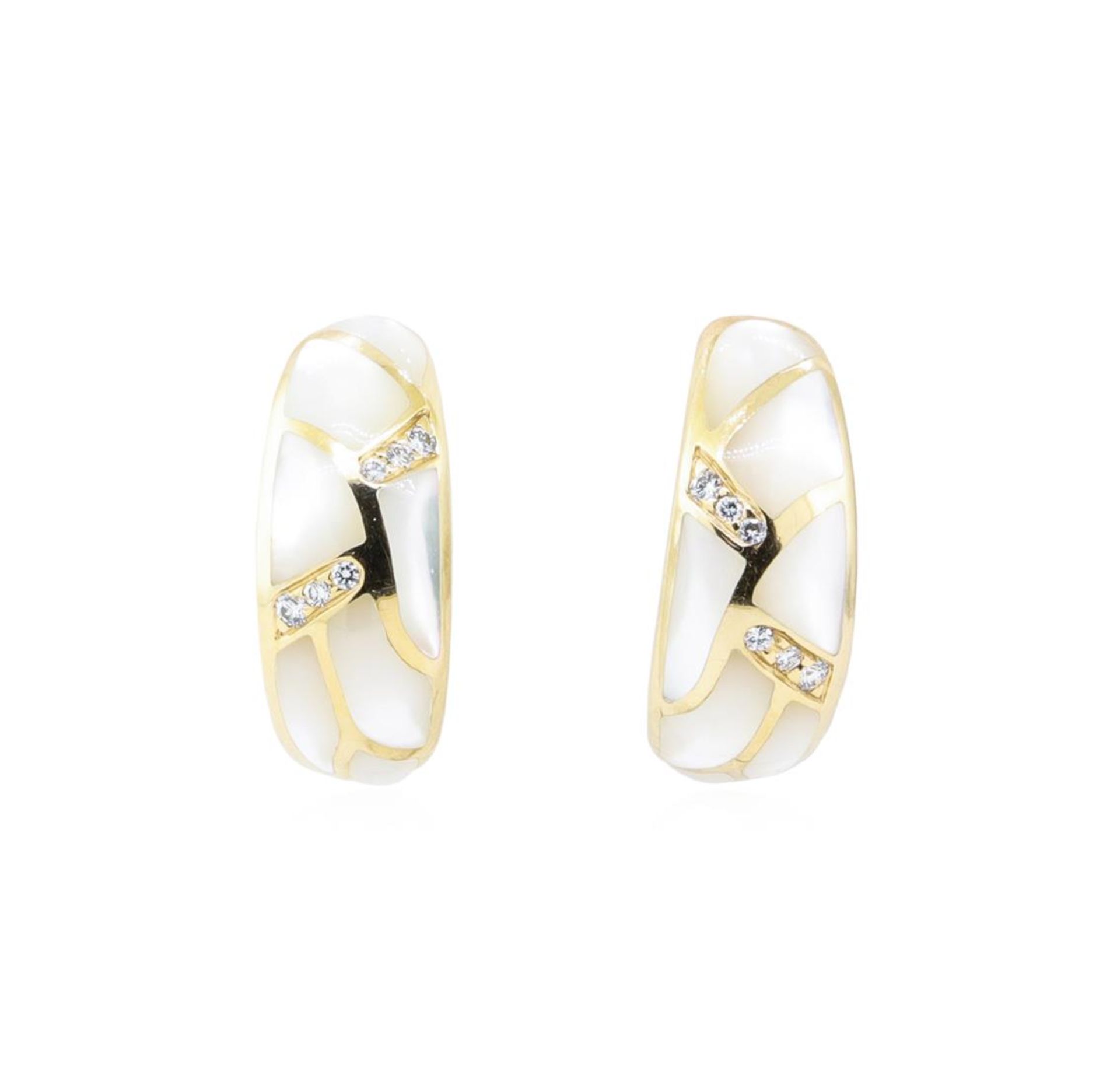 Kabana 0.25ctw Diamond and Inlaid Mother of Pearl Earrings - 14KT Yellow Gold