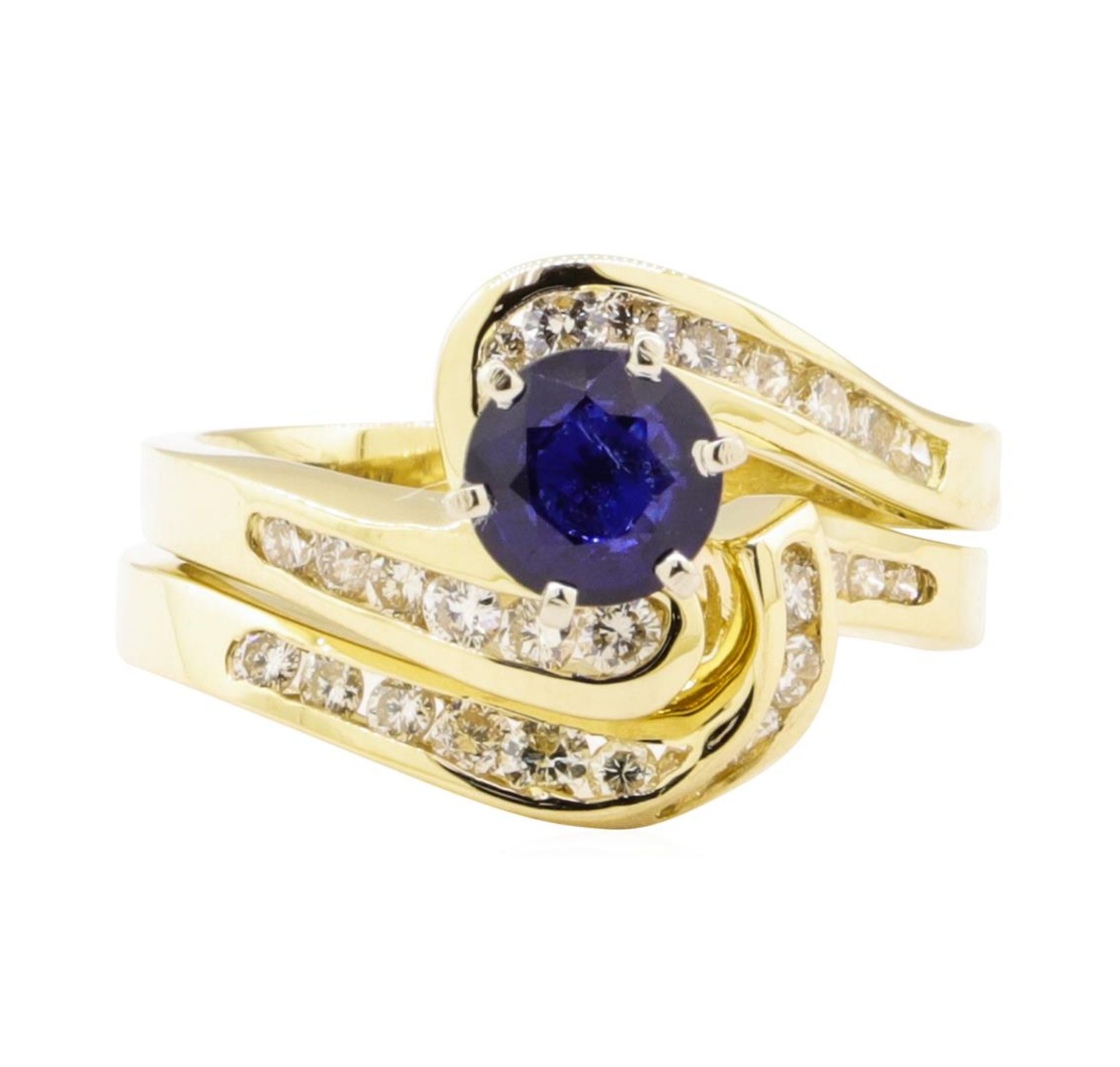 1.47 ctw Blue Sapphire And Diamond Ring And Band - 14KT Yellow Gold - Image 2 of 4