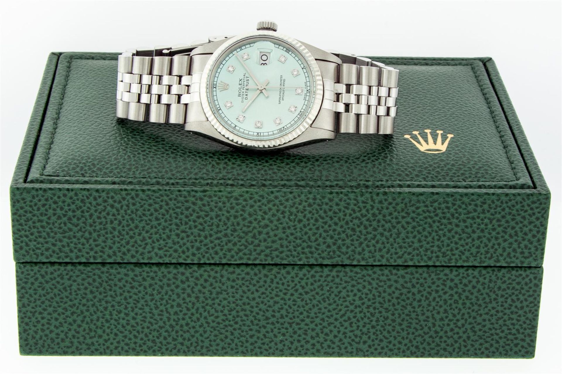 Rolex Mens Stainless Steel Ice Blue Diamond Oyster Perpetual 36MM Datejust Wrist - Image 8 of 9