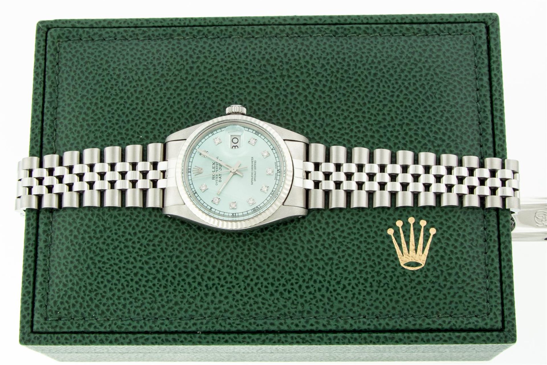 Rolex Mens Stainless Steel Ice Blue Diamond Oyster Perpetual 36MM Datejust Wrist - Image 4 of 9