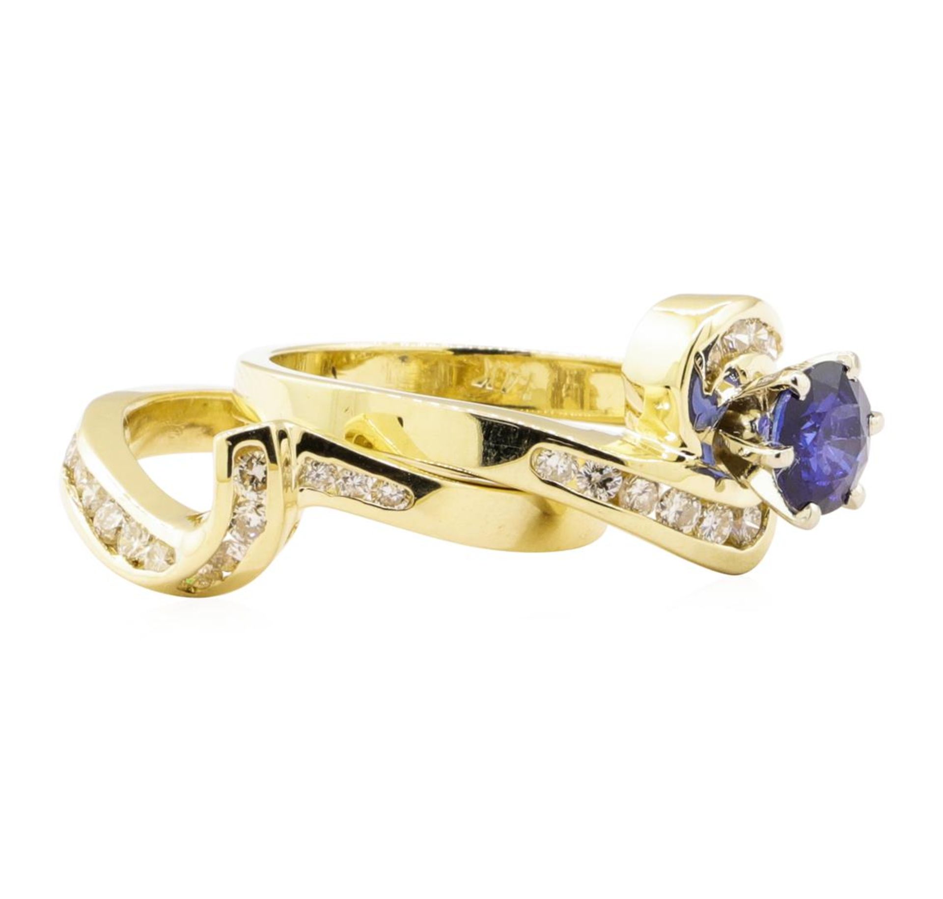 1.47 ctw Blue Sapphire And Diamond Ring And Band - 14KT Yellow Gold - Image 3 of 4
