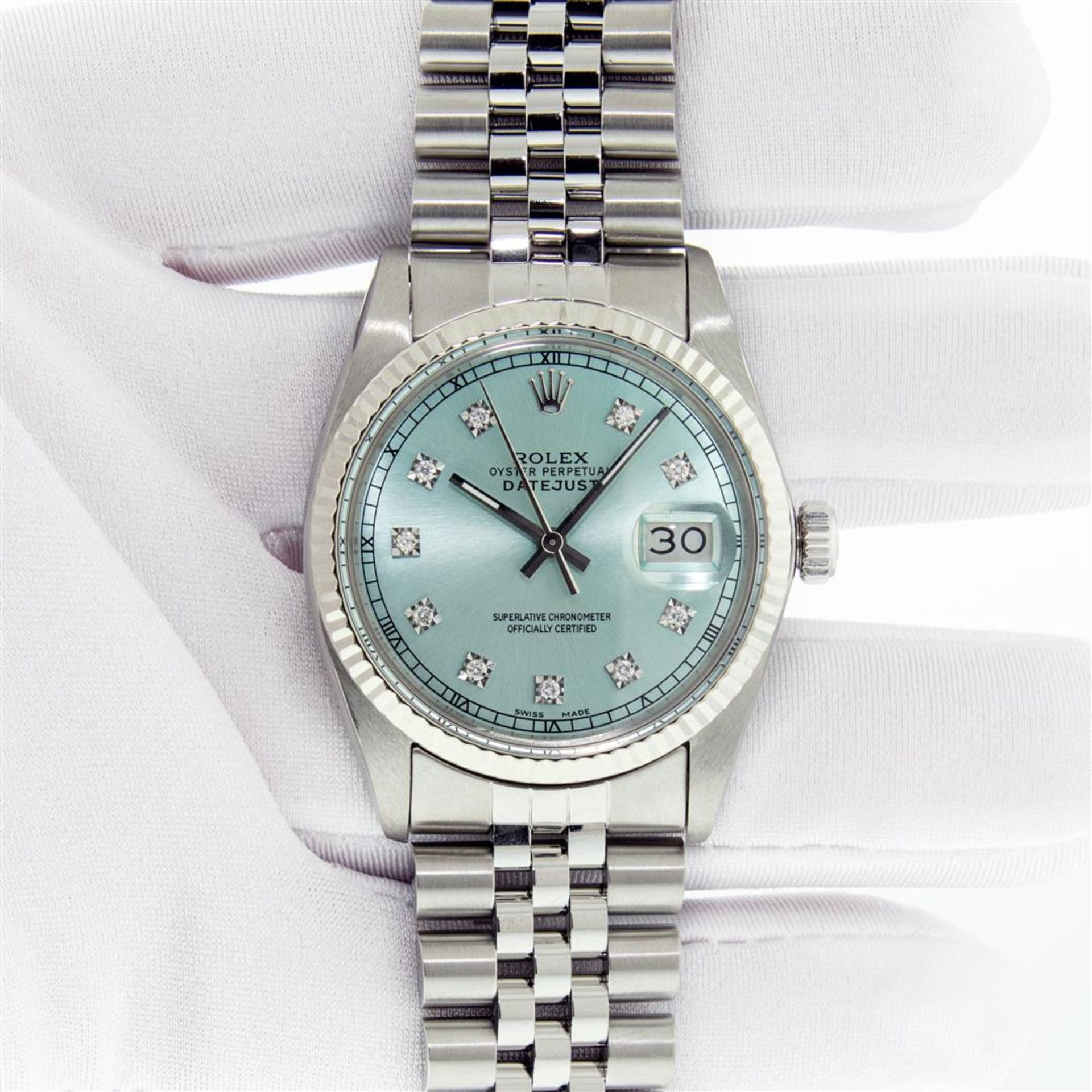 Rolex Mens Stainless Steel Ice Blue Diamond Oyster Perpetual 36MM Datejust Wrist - Image 3 of 9