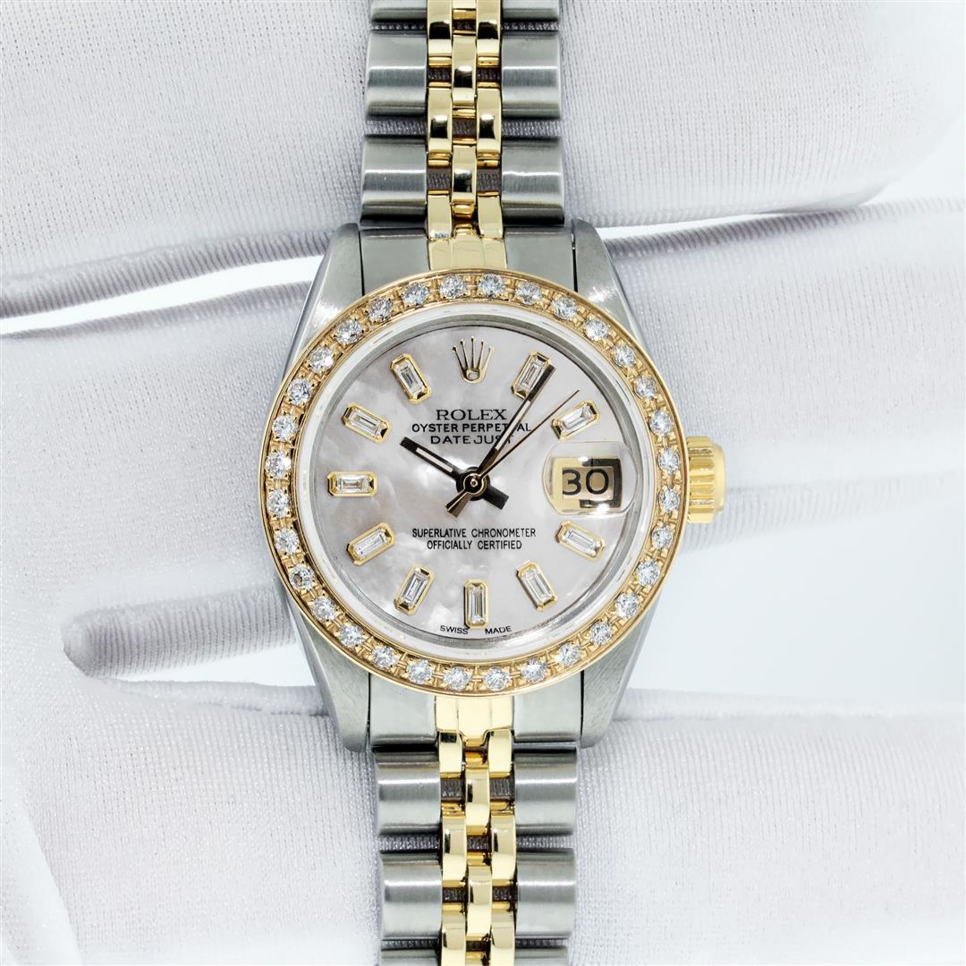 Ladies Datejust 26 YG/SS MOP Baguette Diamond Dial Oyster Perpetual - Image 2 of 8