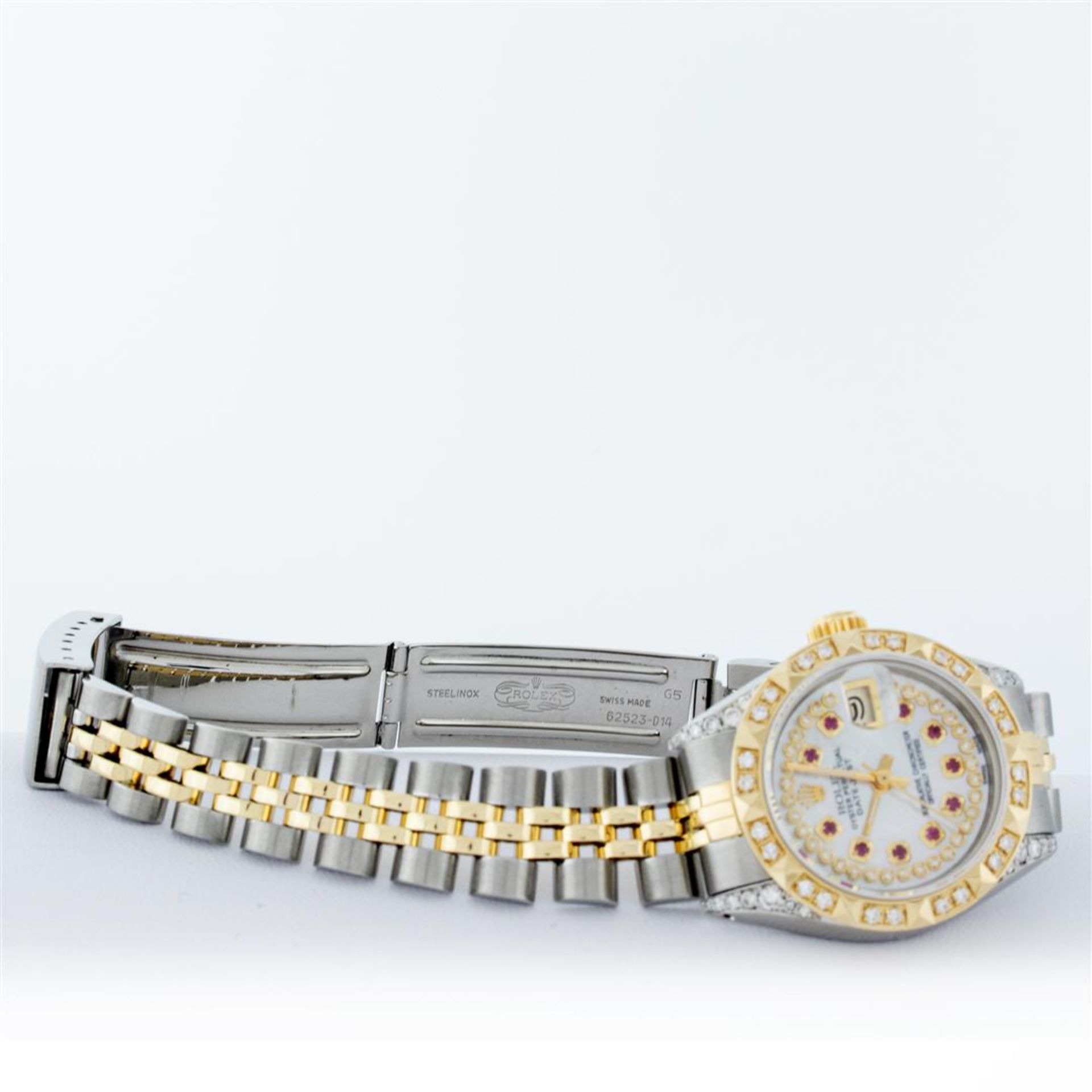 Rolex Ladies 2 Tone MOP Ruby & Pyramid Diamond Lugs Oyster Perpetual Datejust Wr - Image 8 of 9