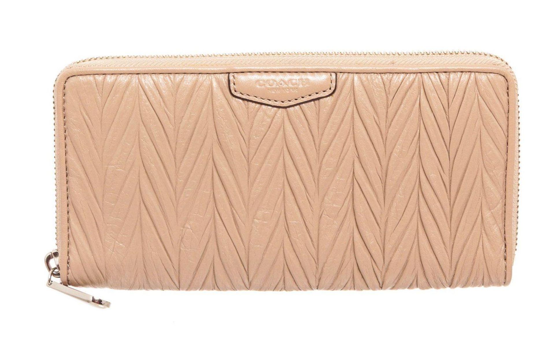 Coach Beige Gathered Leather Zippy Wallet