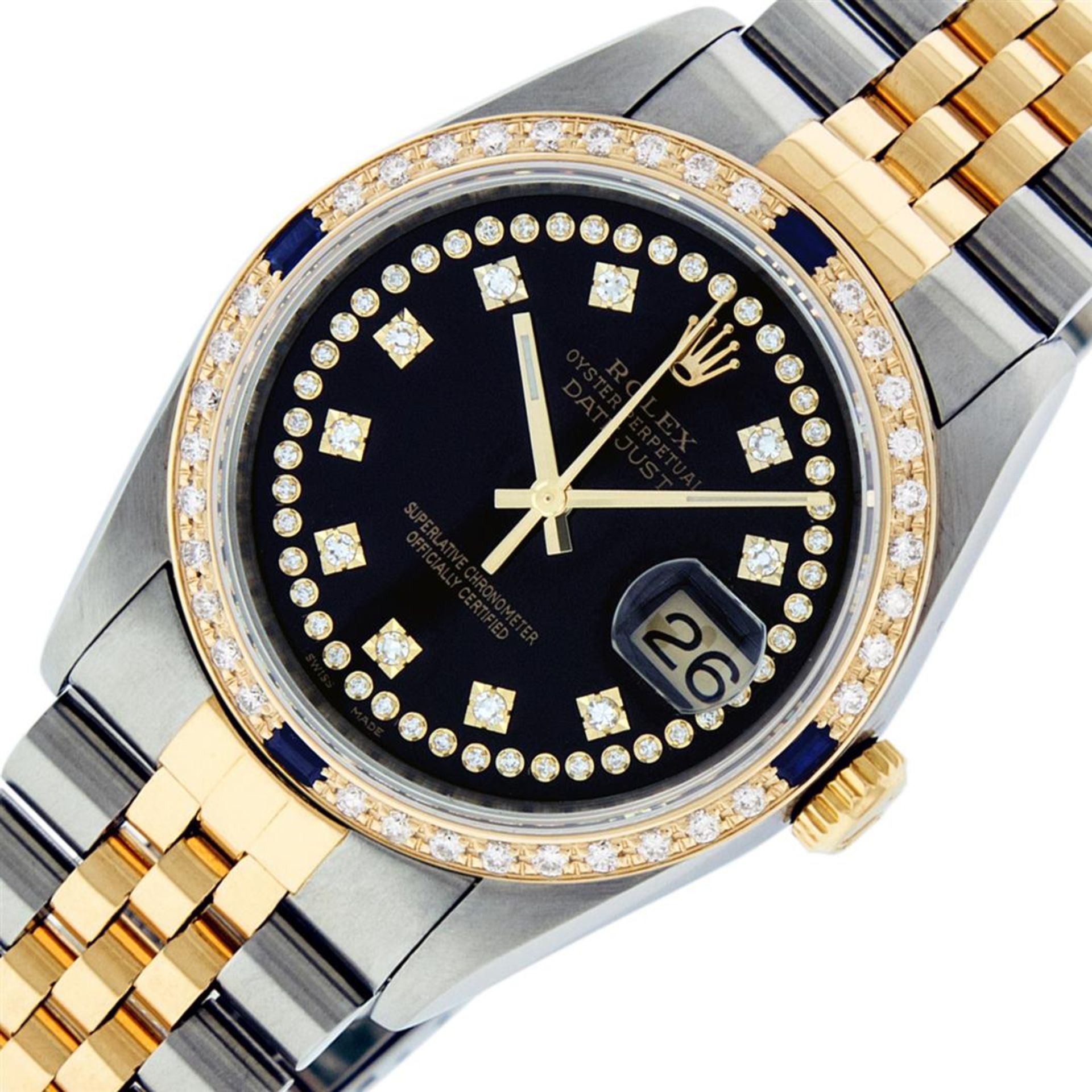 Rolex Mens 2 Tone Black String Diamond & Sapphire 36MM Datejust Wristwatch - Image 2 of 9