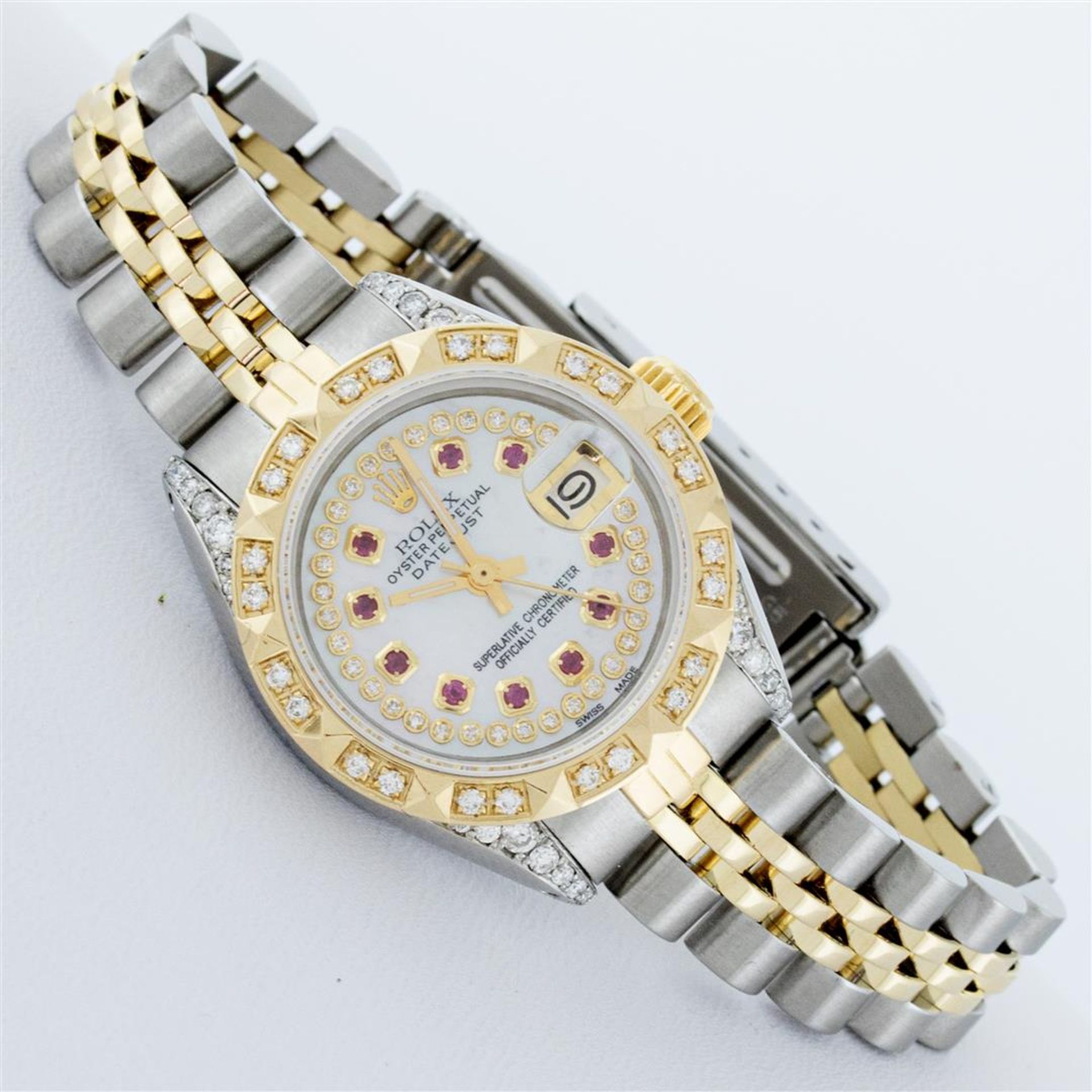 Rolex Ladies 2 Tone MOP Ruby & Pyramid Diamond Lugs Oyster Perpetual Datejust Wr - Image 3 of 9