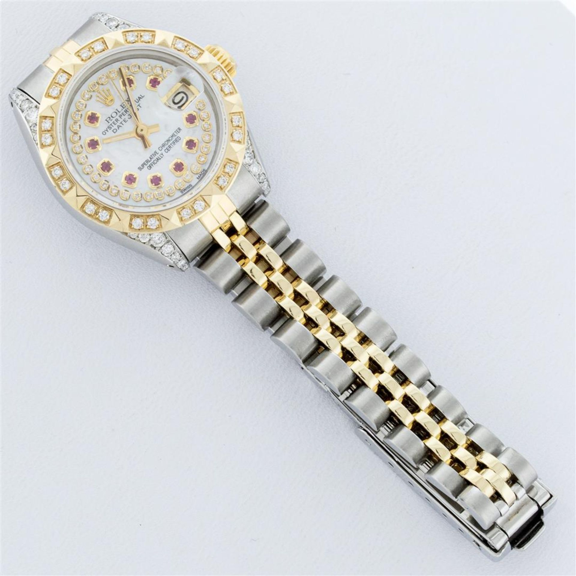 Rolex Ladies 2 Tone MOP Ruby & Pyramid Diamond Lugs Oyster Perpetual Datejust Wr - Image 6 of 9