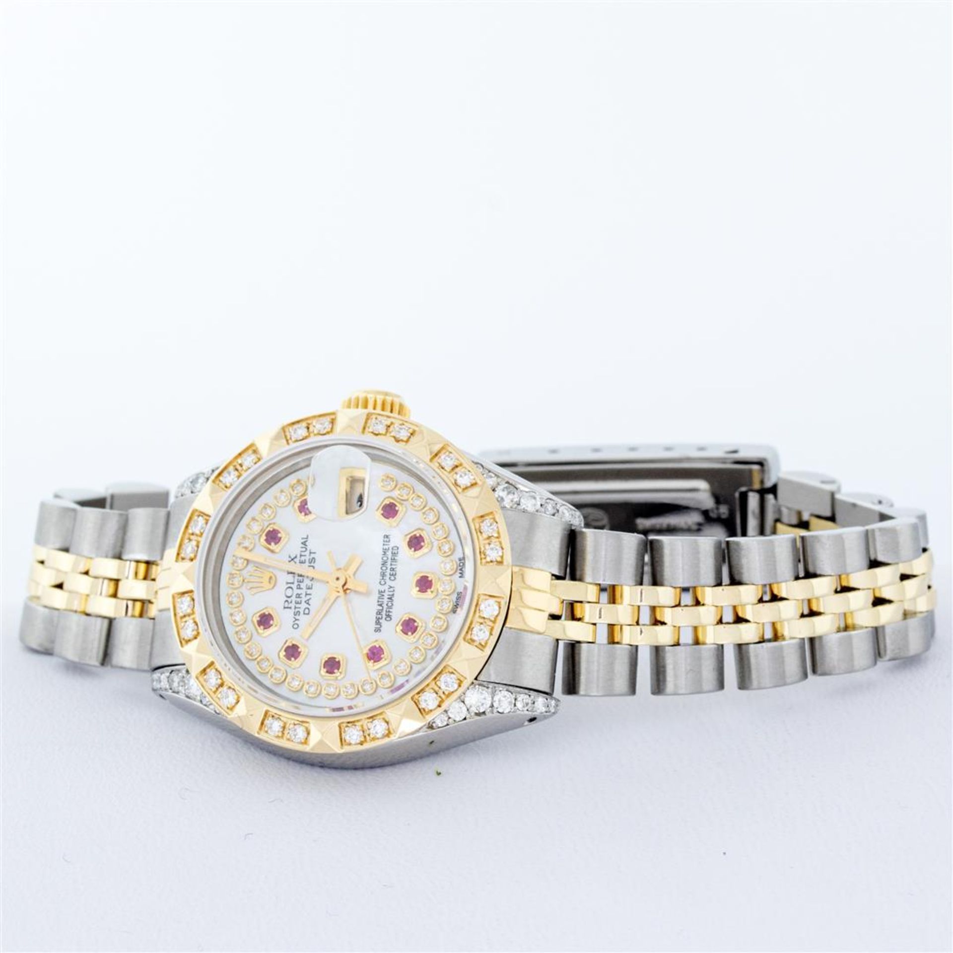 Rolex Ladies 2 Tone MOP Ruby & Pyramid Diamond Lugs Oyster Perpetual Datejust Wr - Image 5 of 9