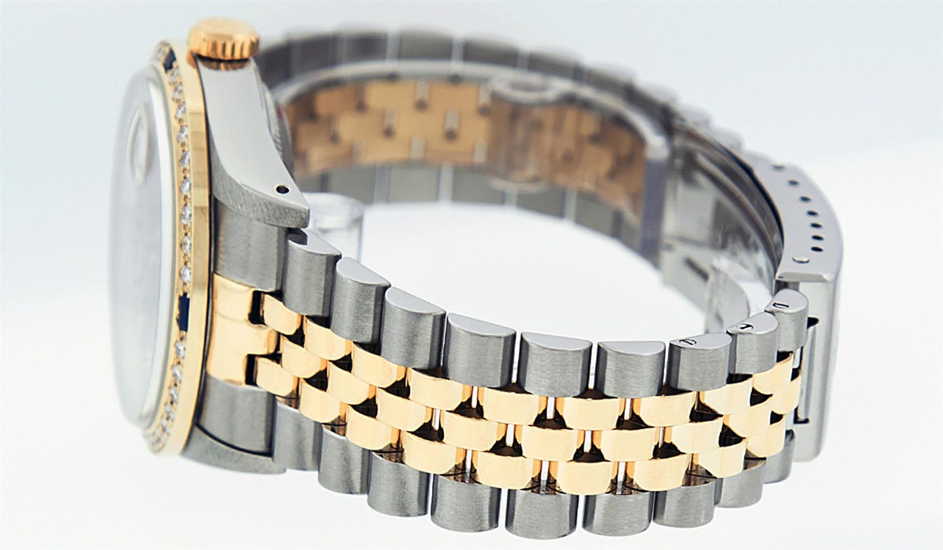 Rolex Mens 2 Tone Black String Diamond & Sapphire 36MM Datejust Wristwatch - Image 9 of 9