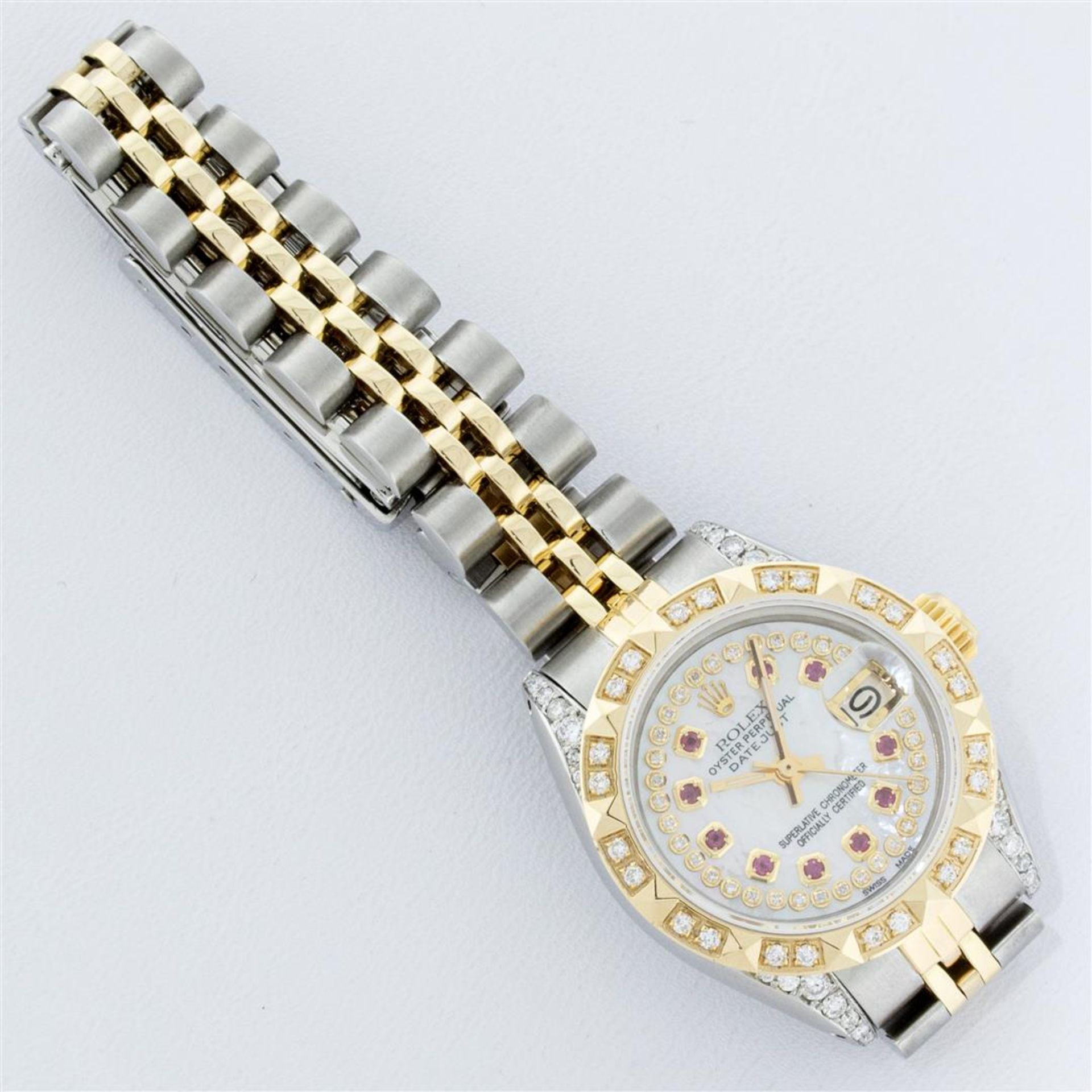 Rolex Ladies 2 Tone MOP Ruby & Pyramid Diamond Lugs Oyster Perpetual Datejust Wr - Image 7 of 9