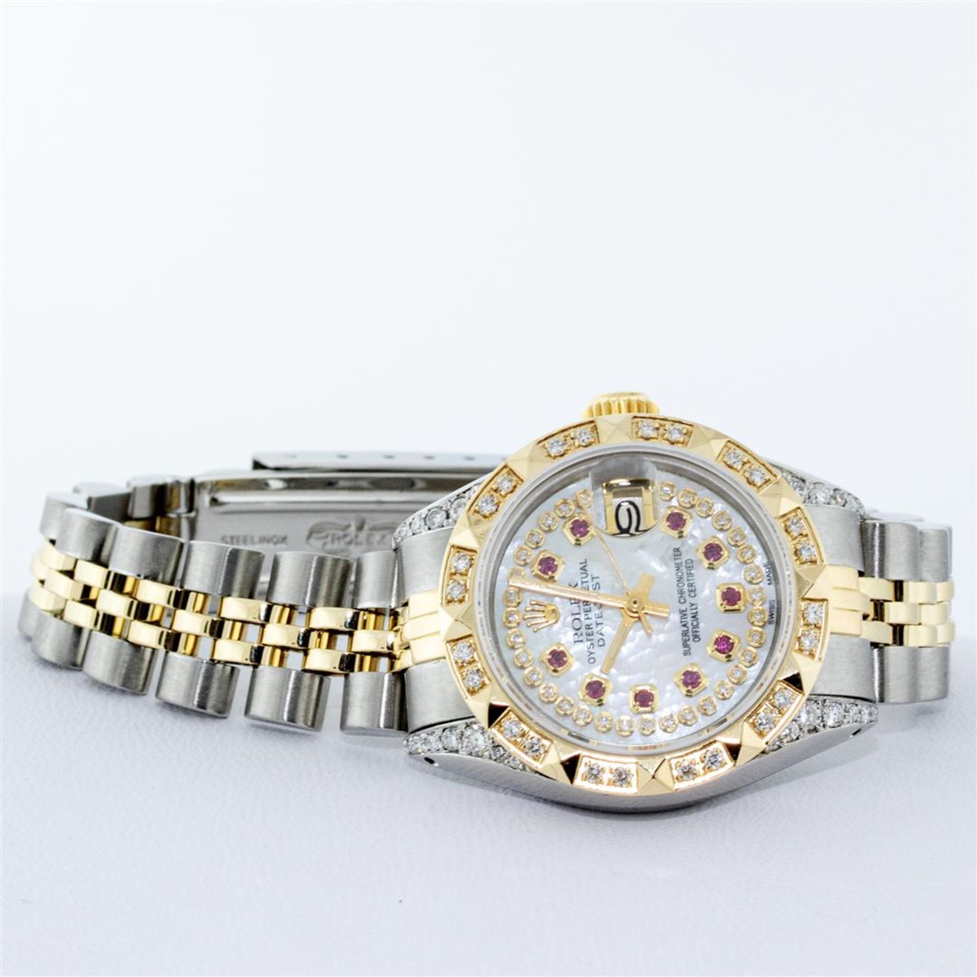 Rolex Ladies 2 Tone MOP Ruby & Pyramid Diamond Lugs Oyster Perpetual Datejust Wr - Image 4 of 9