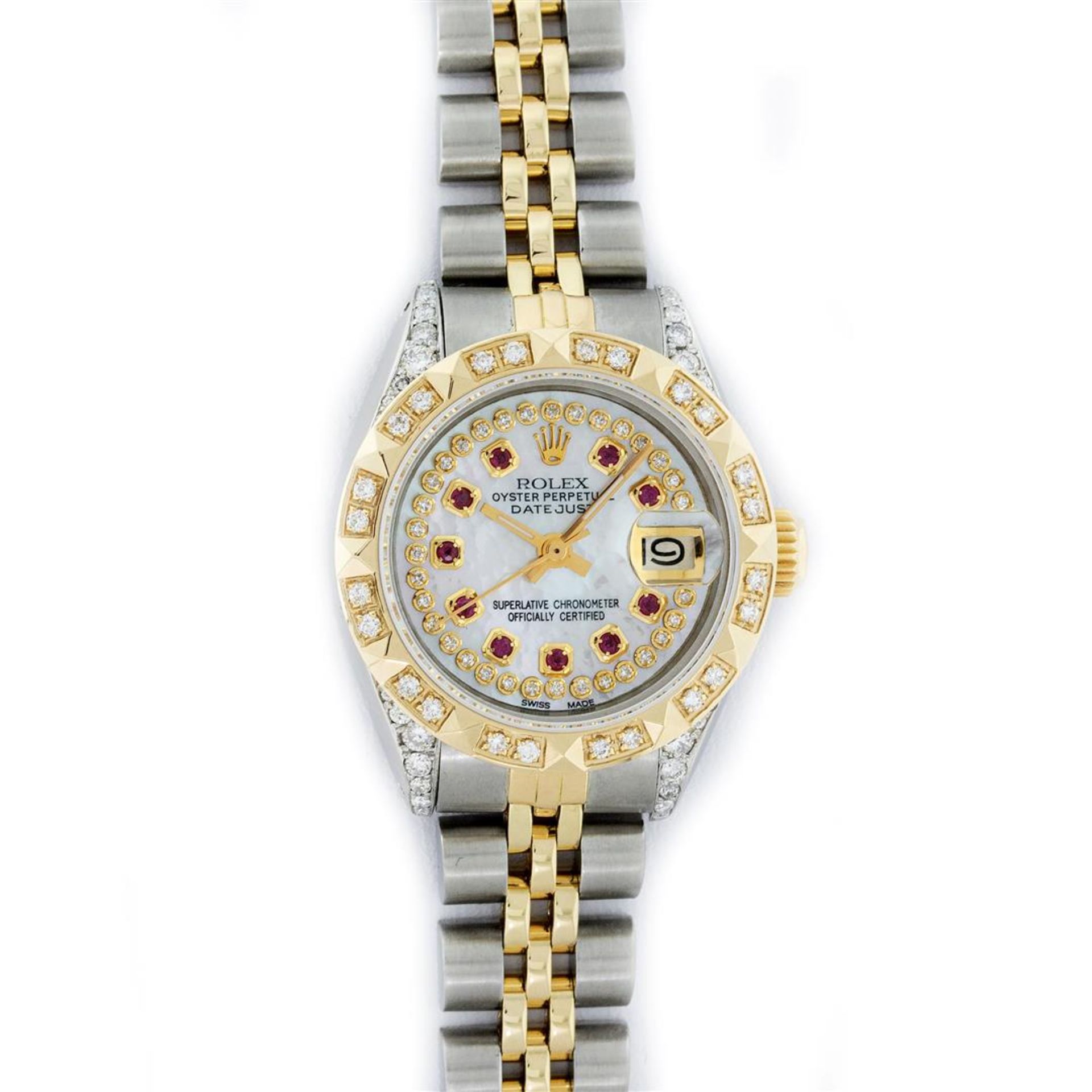 Rolex Ladies 2 Tone MOP Ruby & Pyramid Diamond Lugs Oyster Perpetual Datejust Wr - Image 2 of 9