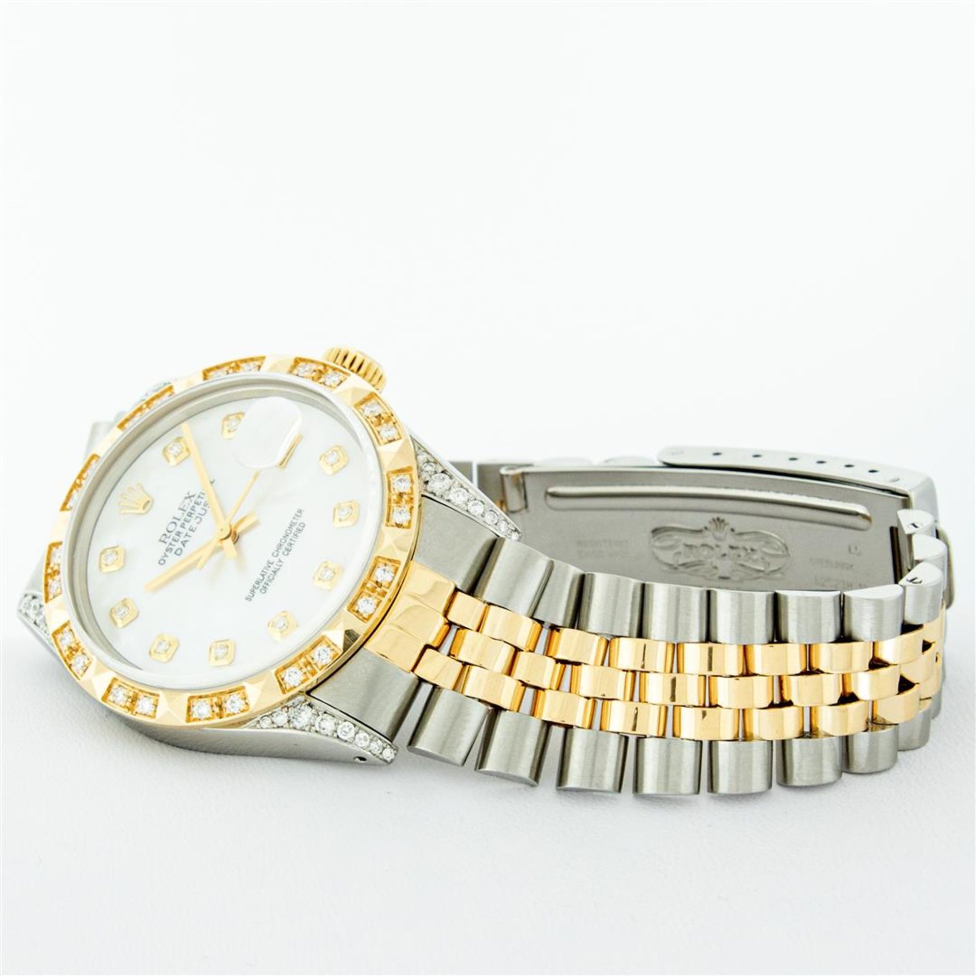 Rolex Mens 2 Tone Lugs MOP Diamond Pyramid Diamond 36MM Datejust - Image 3 of 9