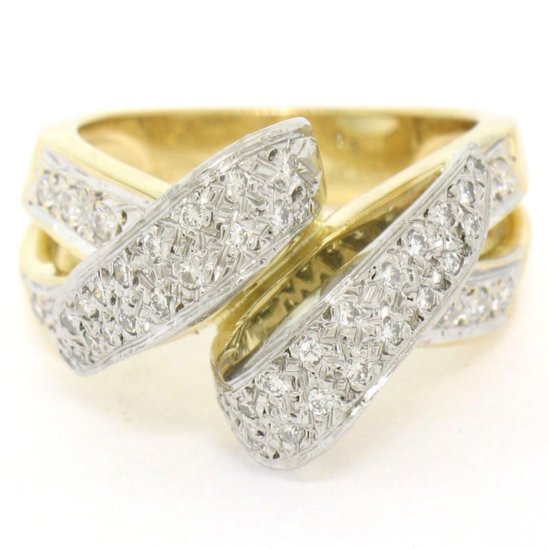 18K Yellow Gold & Platinum .46ctw Pave Set Diamond Open Swirl Cocktail Ring Sz 7