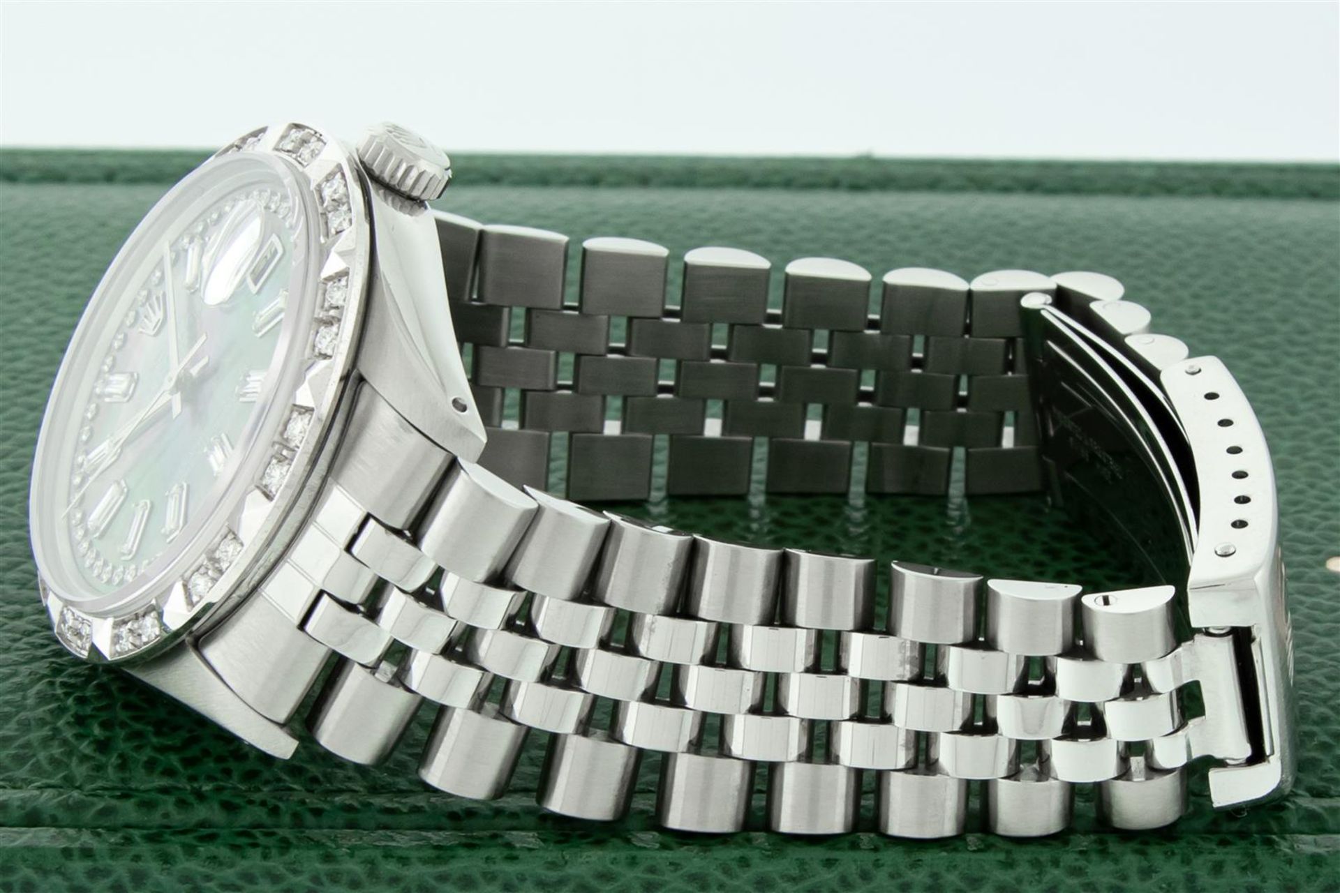 Rolex Mens Stainless Steel Black MOP Baguette Diamond 36MM Datejust Wristwatch W - Image 7 of 9