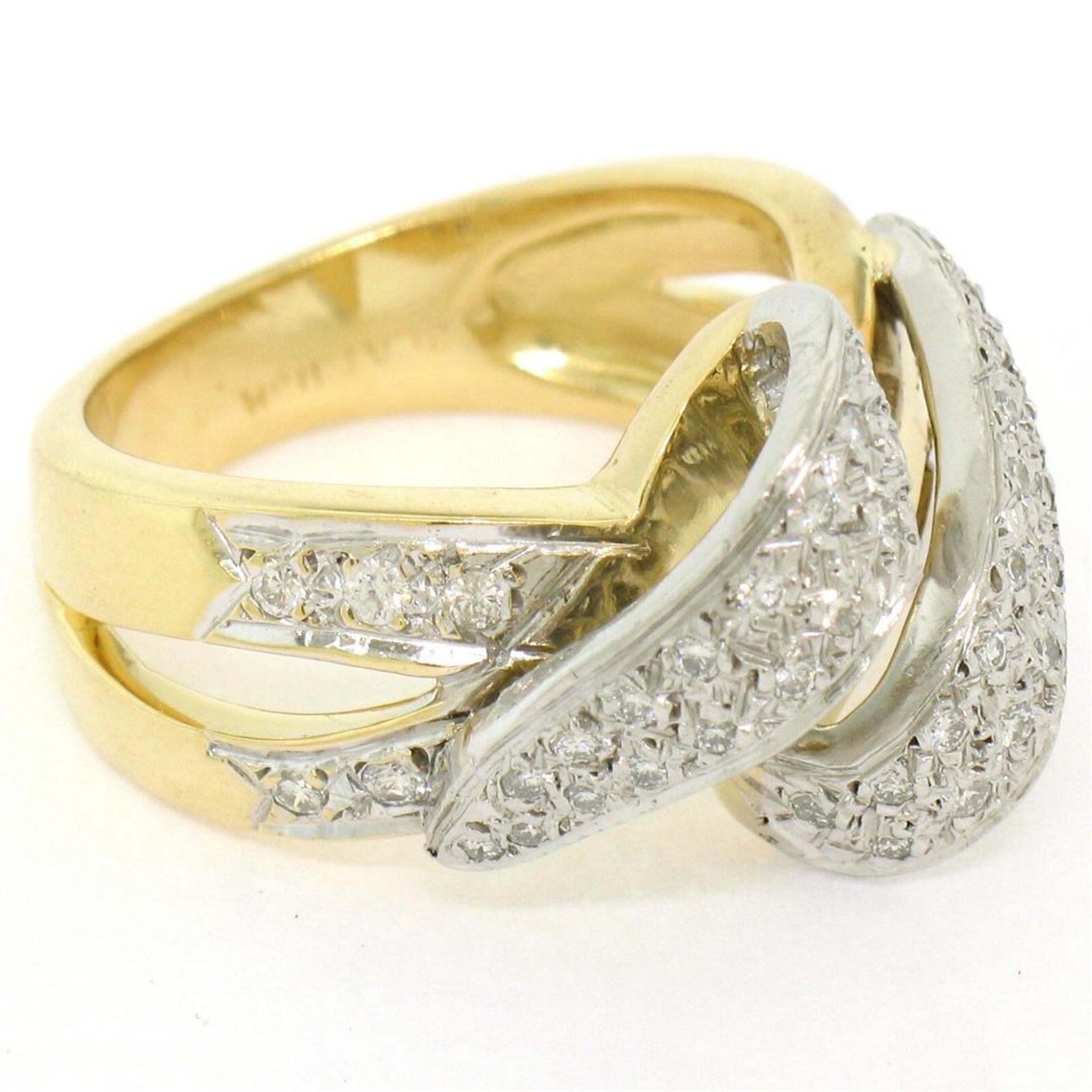 18K Yellow Gold & Platinum .46ctw Pave Set Diamond Open Swirl Cocktail Ring Sz 7 - Image 4 of 9