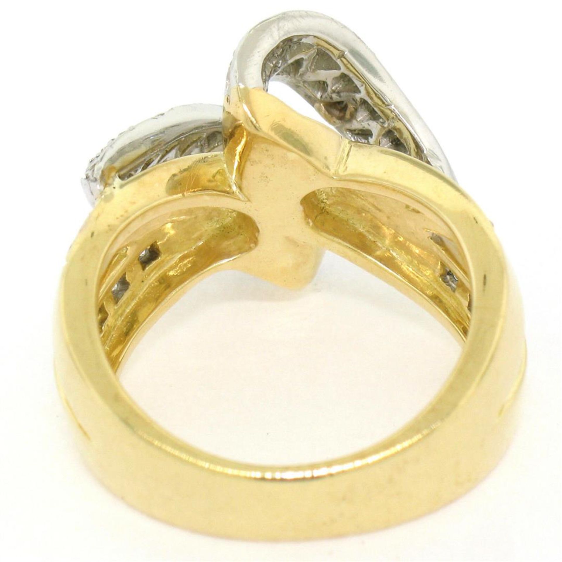 18K Yellow Gold & Platinum .46ctw Pave Set Diamond Open Swirl Cocktail Ring Sz 7 - Image 7 of 9