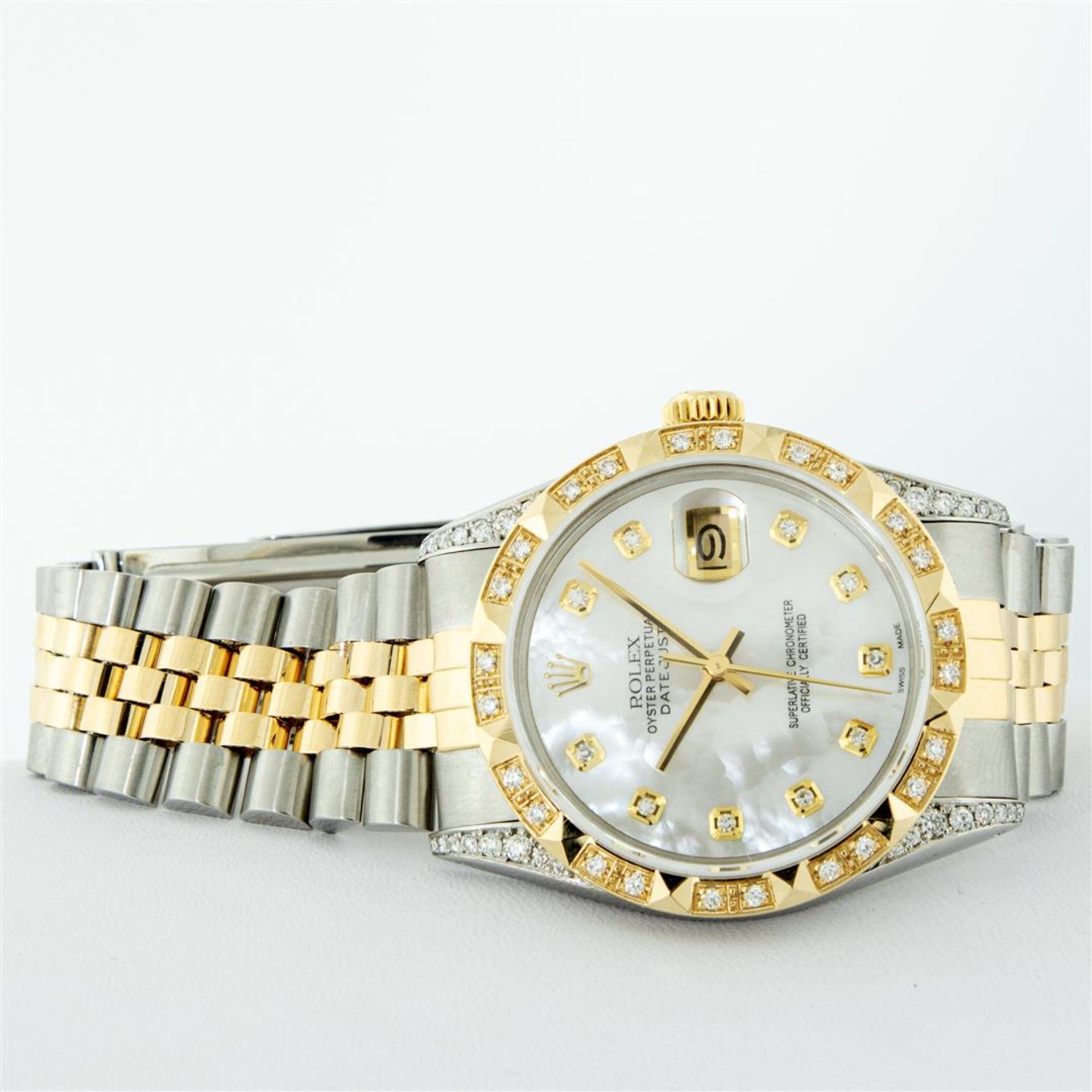 Rolex Mens 2 Tone Lugs MOP Diamond Pyramid Diamond 36MM Datejust - Image 4 of 9