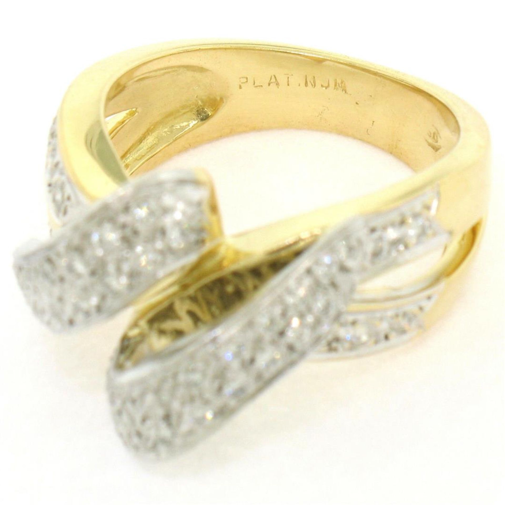 18K Yellow Gold & Platinum .46ctw Pave Set Diamond Open Swirl Cocktail Ring Sz 7 - Image 9 of 9