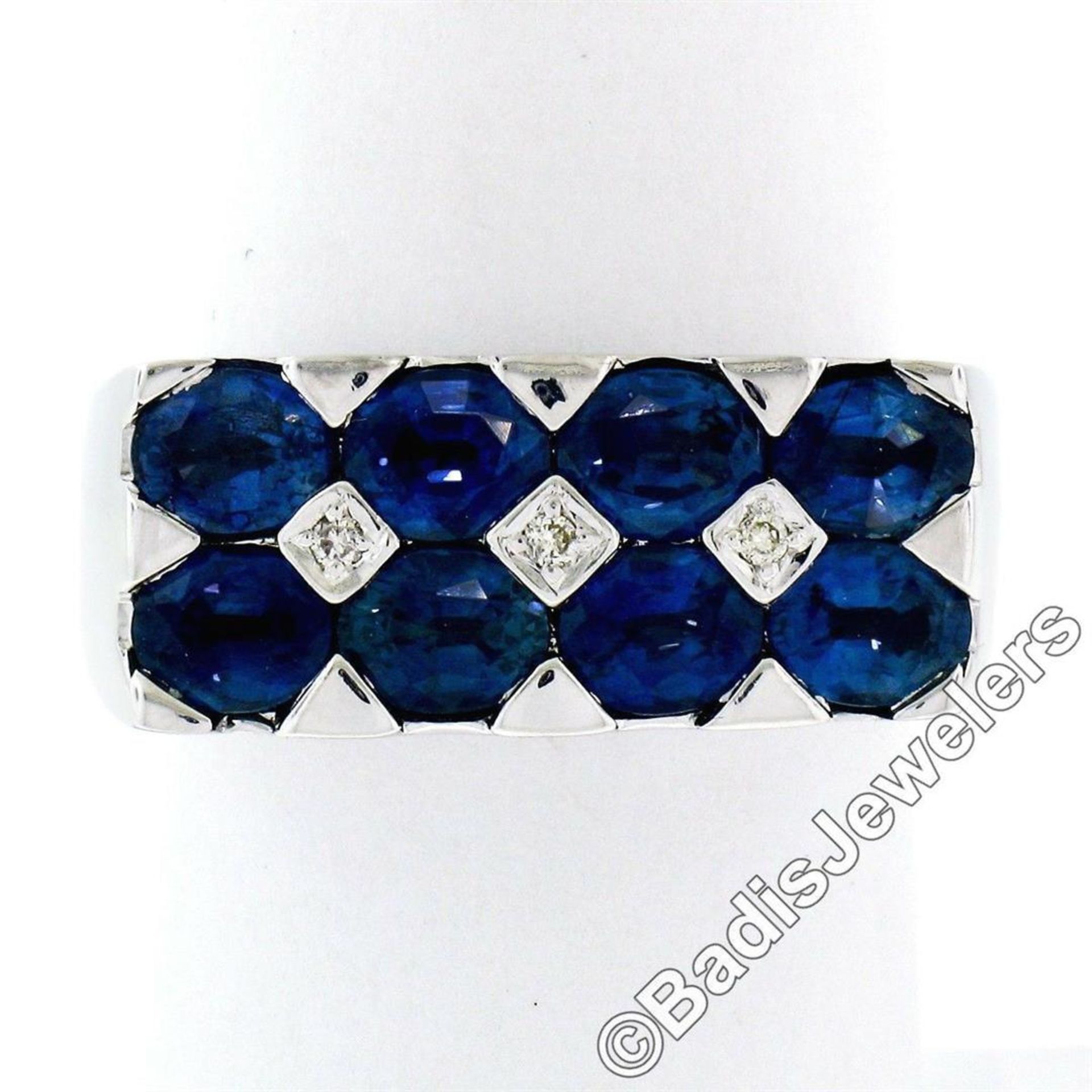 18kt White Gold 4.03ctw Dual Row Oval Cut Sapphire & Diamond Band Ring - Image 4 of 9