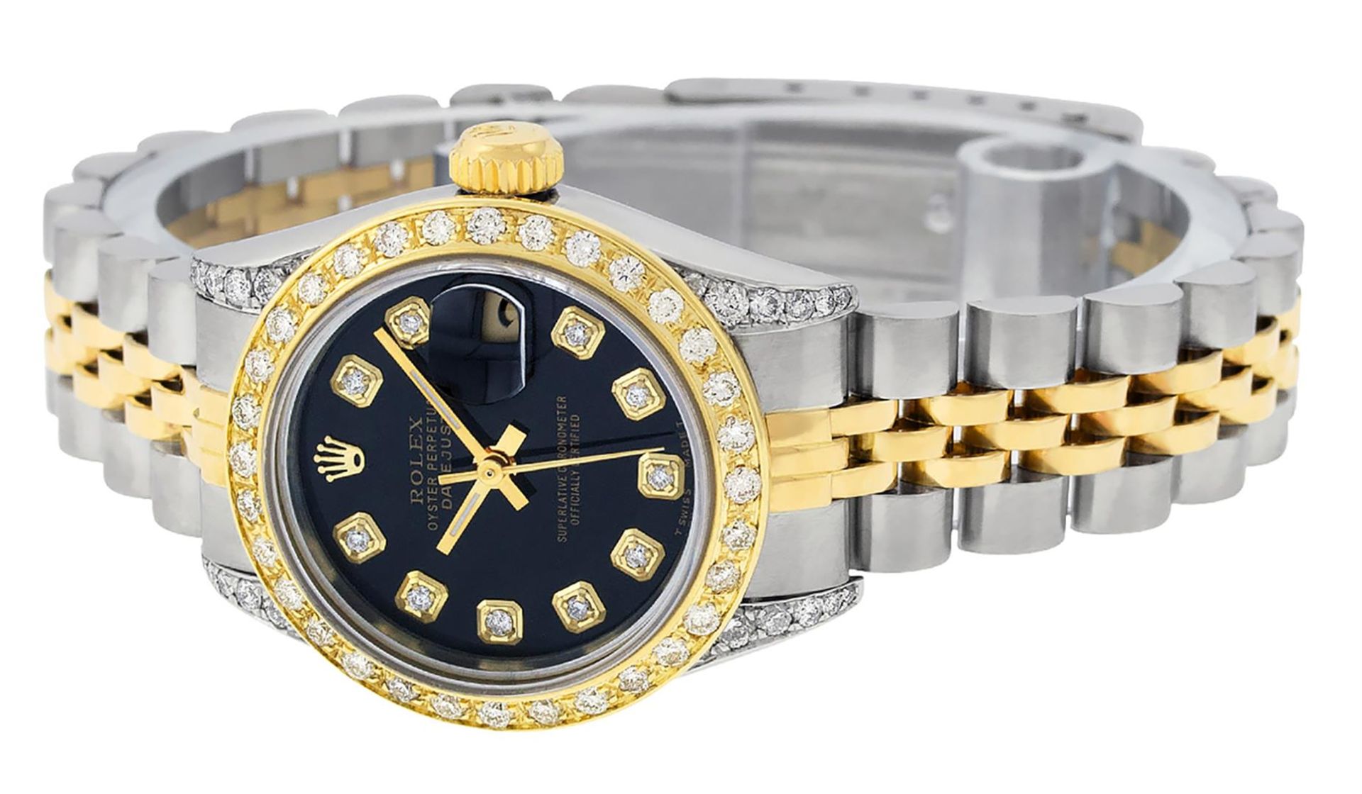 Rolex Ladies 2 Tone 18K Black Diamond Lugs Datejust Wristwatch 26MM Oyster Perpe - Image 7 of 9
