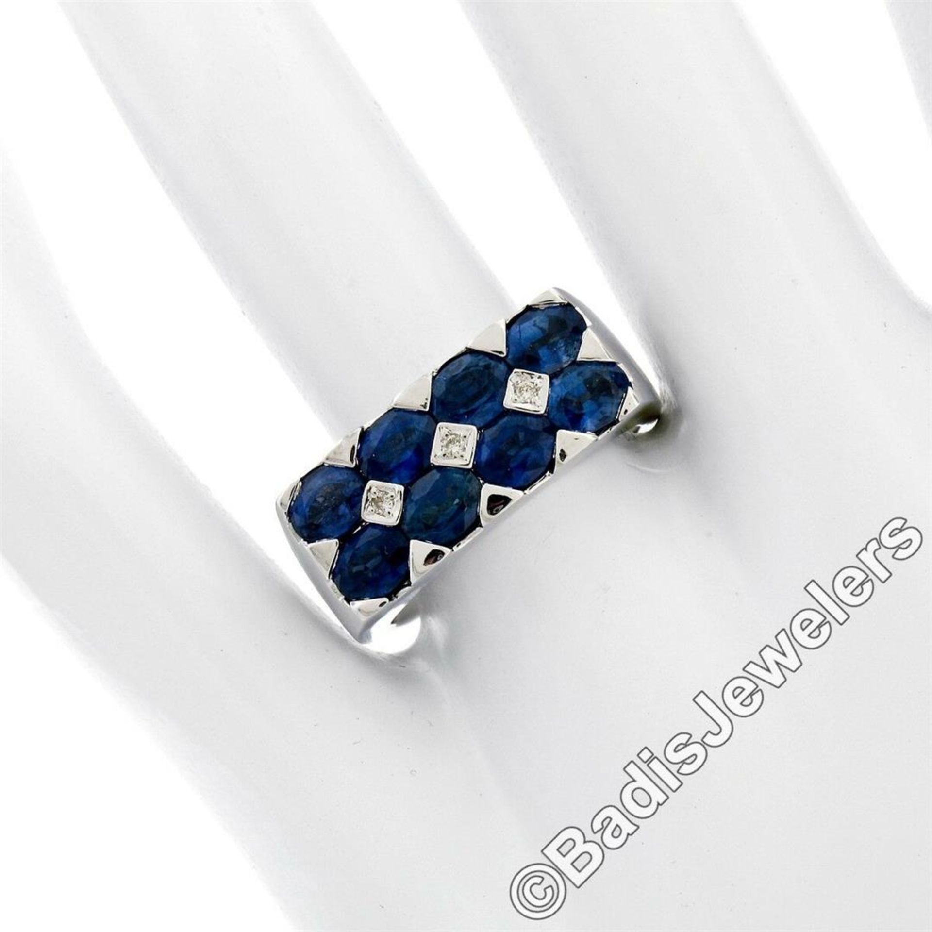 18kt White Gold 4.03ctw Dual Row Oval Cut Sapphire & Diamond Band Ring - Image 3 of 9