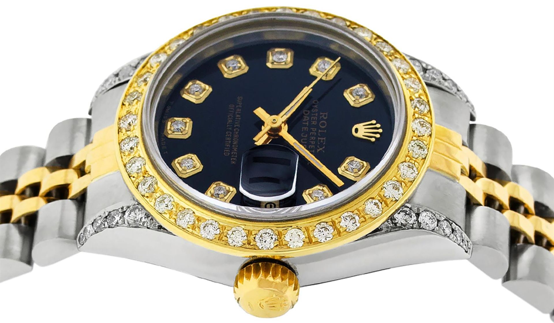 Rolex Ladies 2 Tone 18K Black Diamond Lugs Datejust Wristwatch 26MM Oyster Perpe - Image 9 of 9