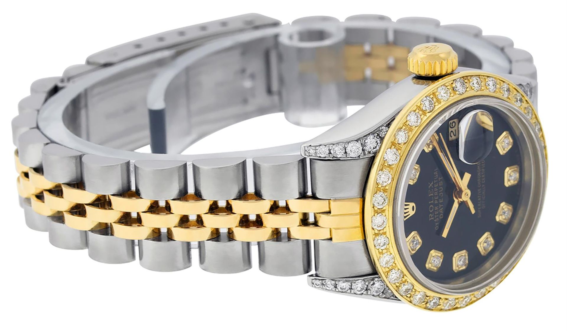 Rolex Ladies 2 Tone 18K Black Diamond Lugs Datejust Wristwatch 26MM Oyster Perpe - Image 3 of 9