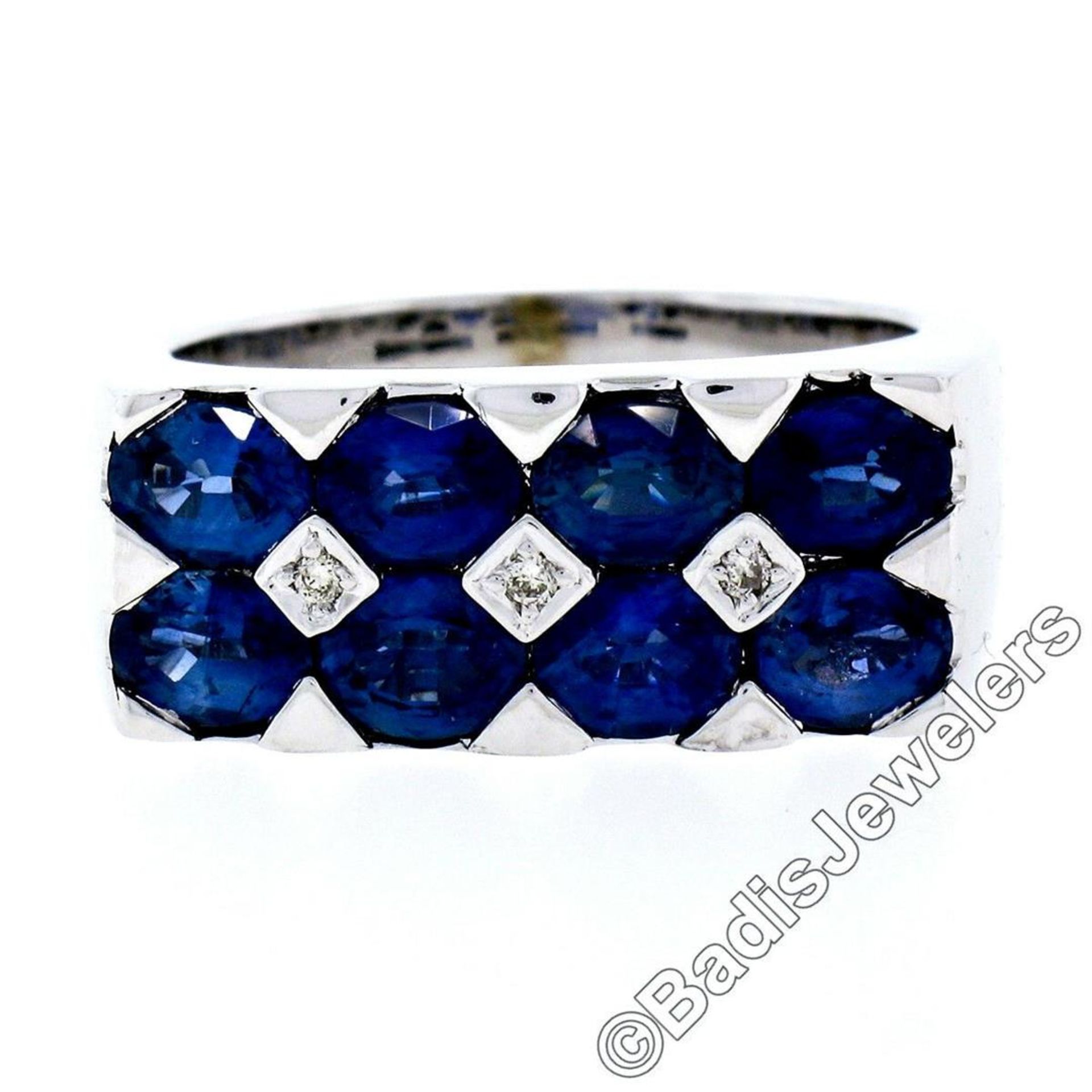 18kt White Gold 4.03ctw Dual Row Oval Cut Sapphire & Diamond Band Ring