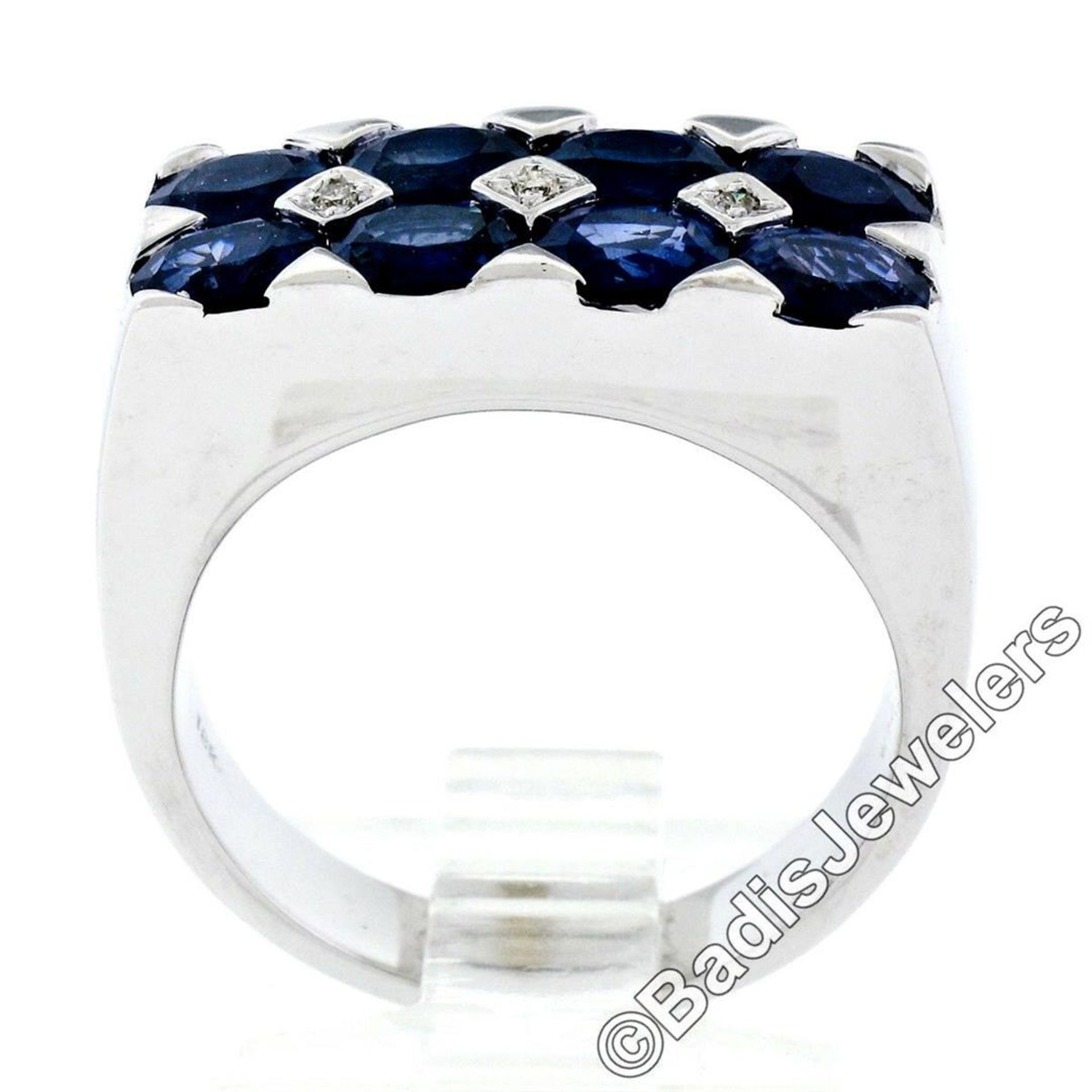 18kt White Gold 4.03ctw Dual Row Oval Cut Sapphire & Diamond Band Ring - Image 6 of 9