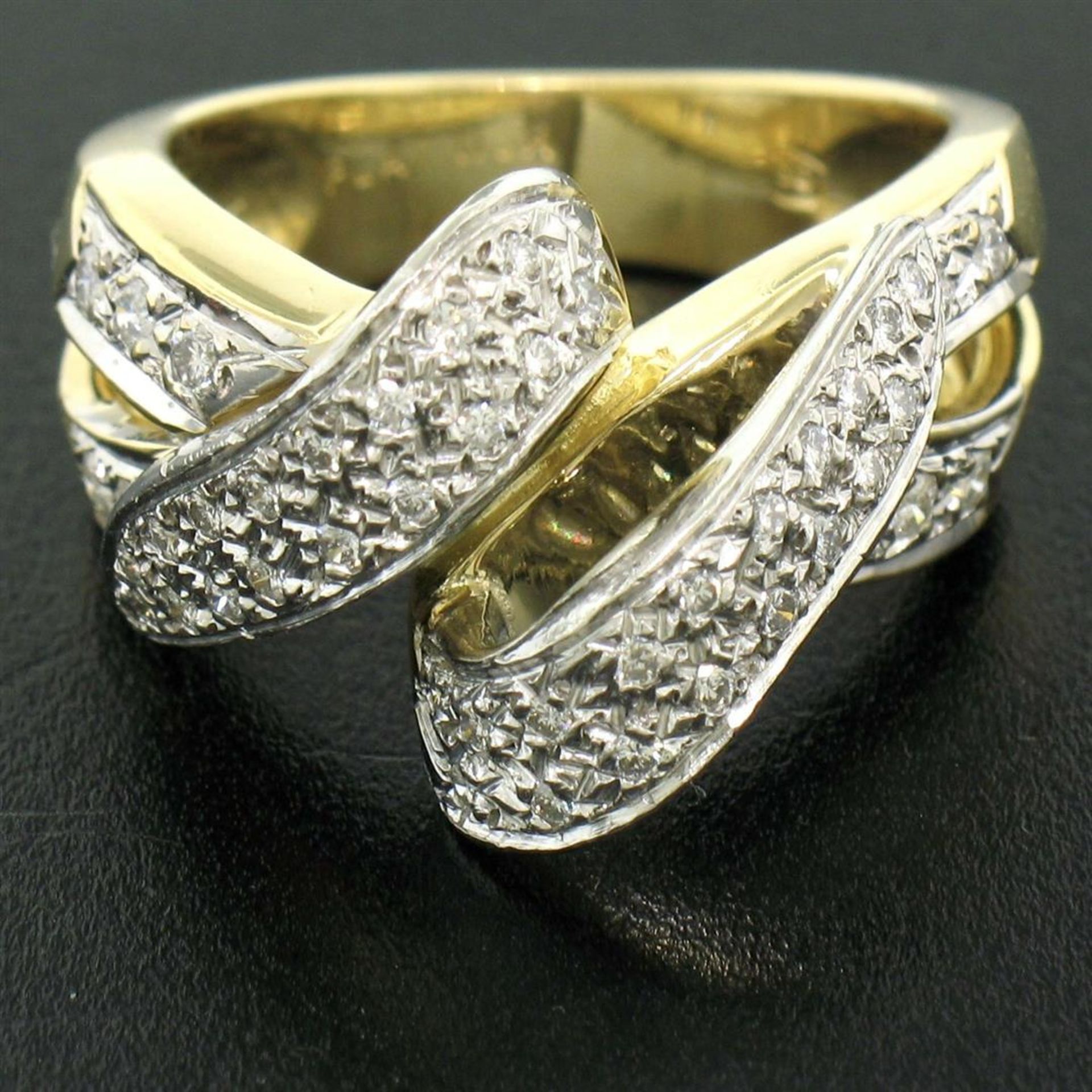 18K Yellow Gold & Platinum .46ctw Pave Set Diamond Open Swirl Cocktail Ring Sz 7 - Image 6 of 9