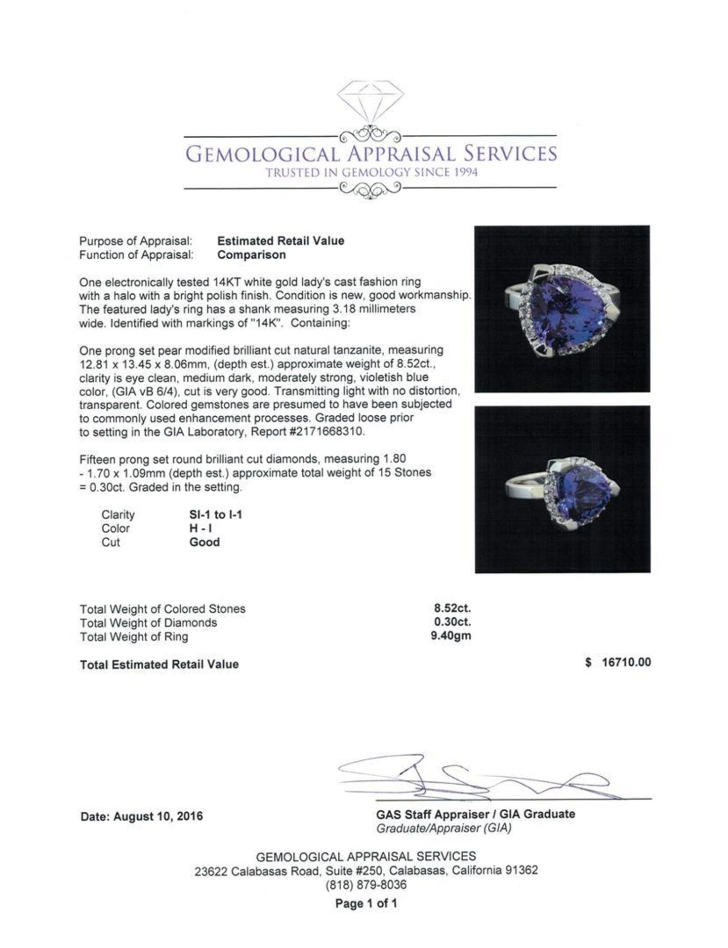 GIA Cert 8.52 ctw Tanzanite and Diamond Ring - 14KT White Gold - Image 5 of 6